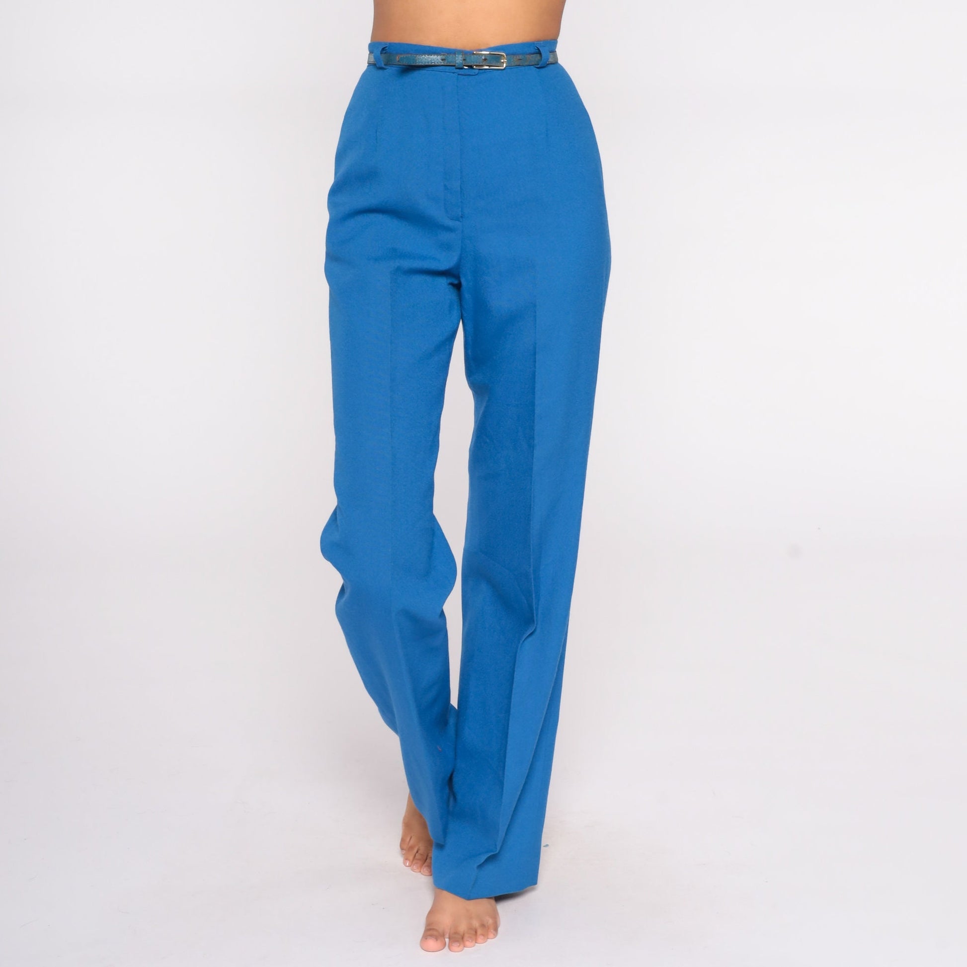 70s Blue High-Rise Straight Leg Trousers Small Tall