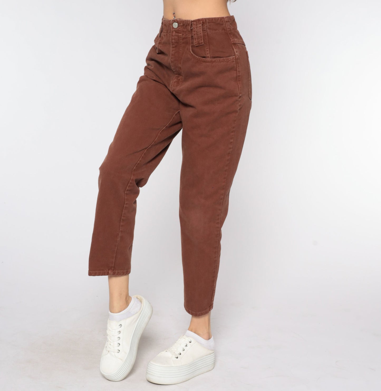 80s Brown High-Waist Tapered Jeans Denim Pants Medium 29