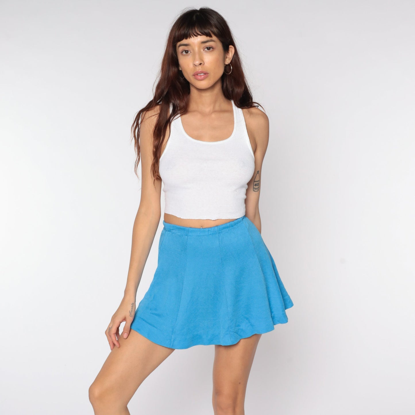 70s Blue A-Line Mini Skirt High Waisted Mod Preppy Extra Small