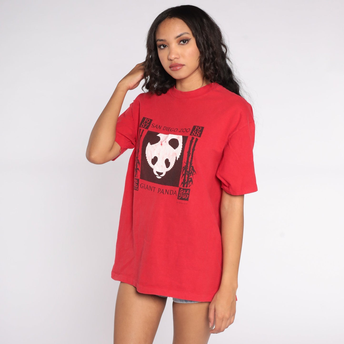 80s San Diego Zoo Panda Bear Graphic T-Shirt Red Cotton Unisex Extra Large XL