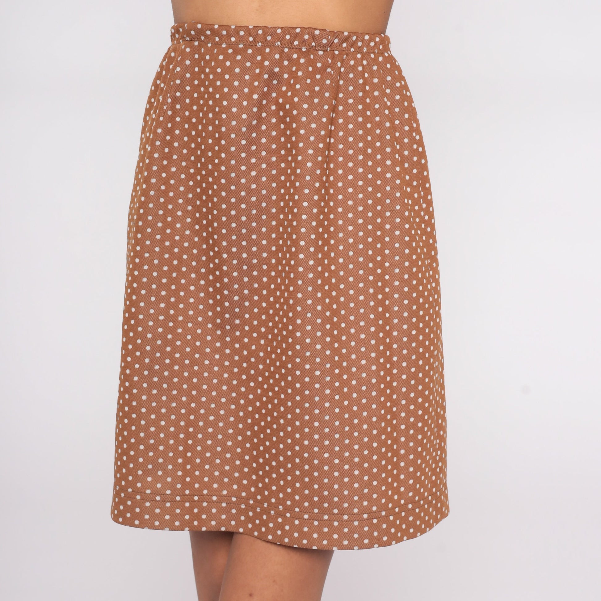70s Brown Polka Dot Mini Skirt High Waisted Pencil Cut Small S