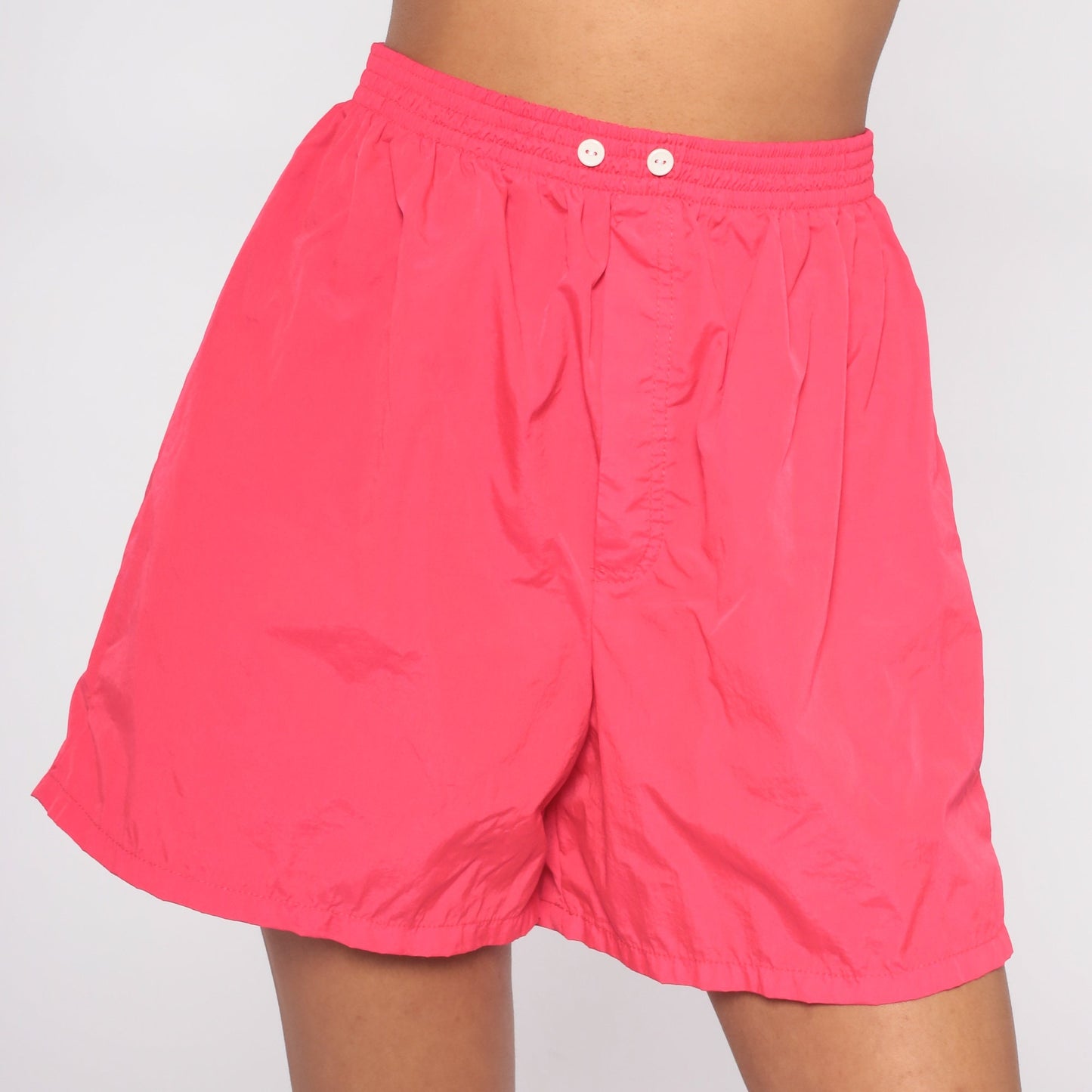80s Hot Pink Nylon Shorts High Waist Baggy Beach Small S