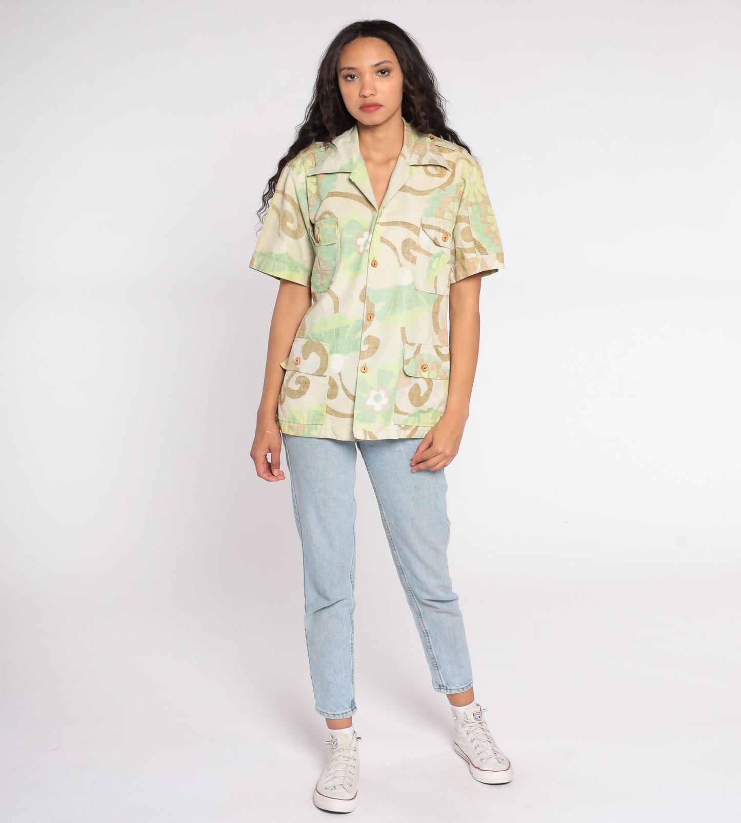 70s Surfline Original Floral Button Up Shirt Cotton Medium