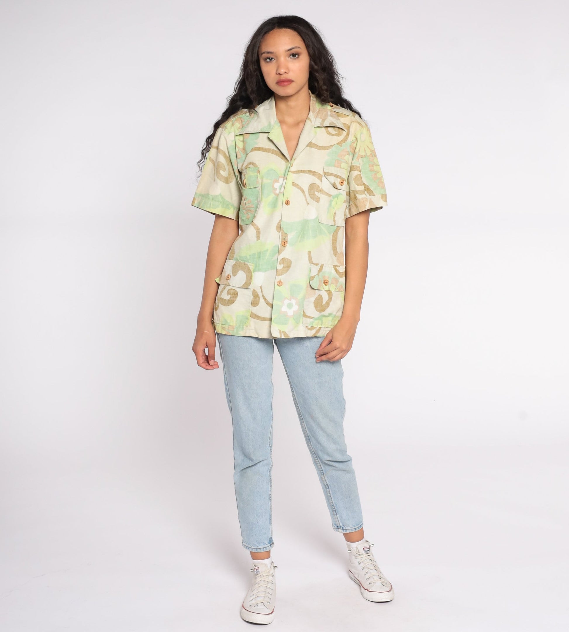 70s Surfline Original Floral Button Up Shirt Cotton Medium