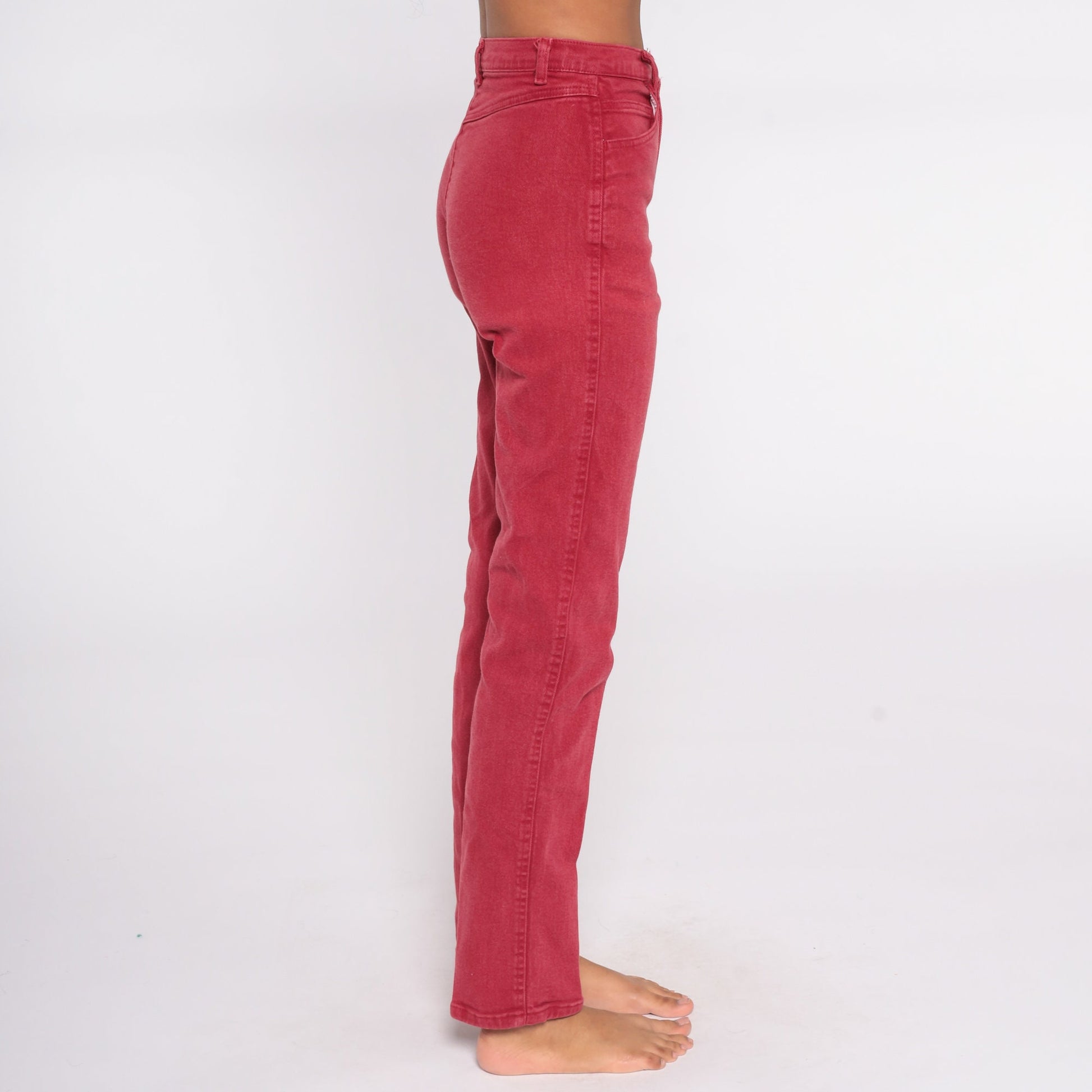 80s Red High Waisted Tapered Mom Jeans Cotton Denim Extra Small XS