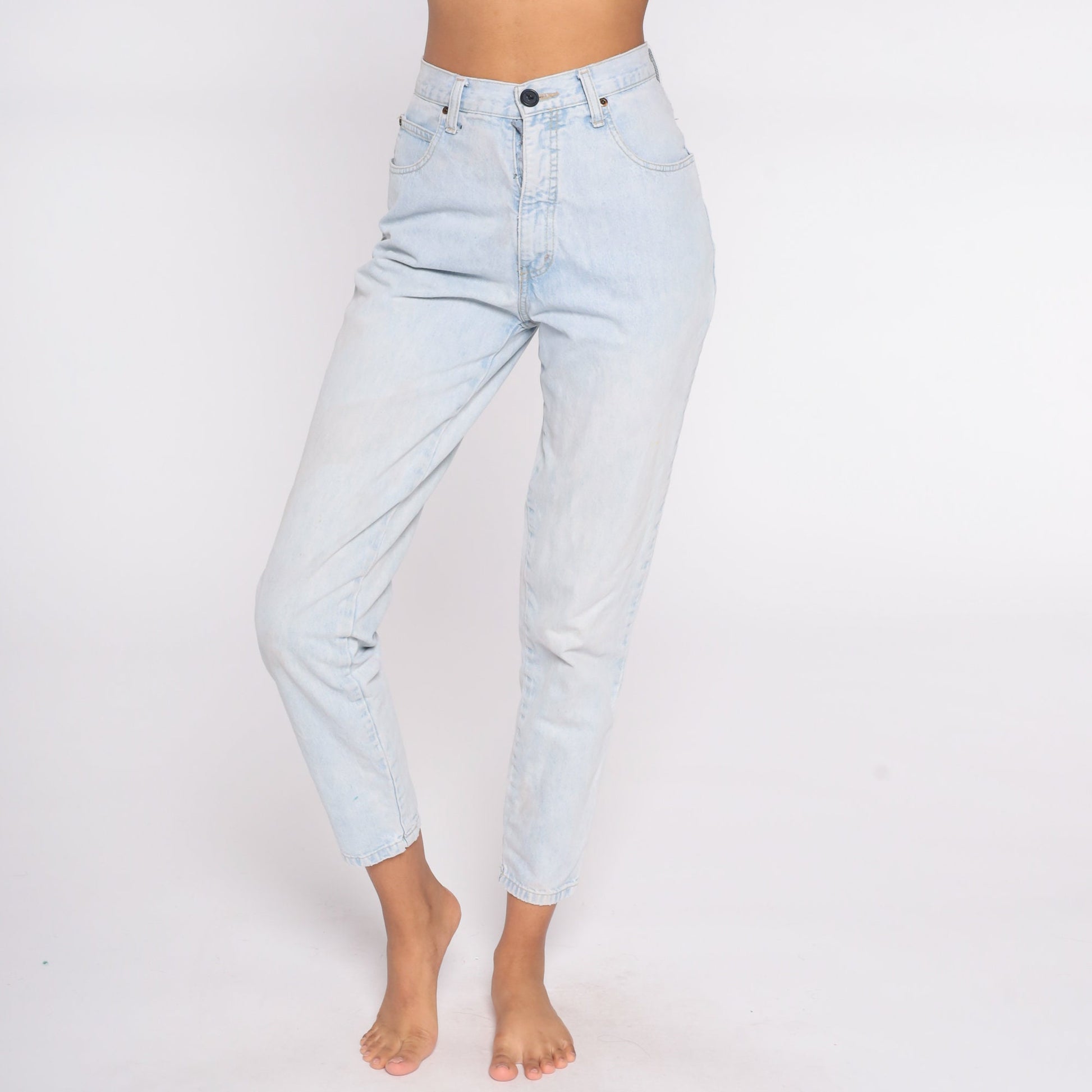 80s Acid Wash High Waist Mom Jeans Blue Denim Tapered Small