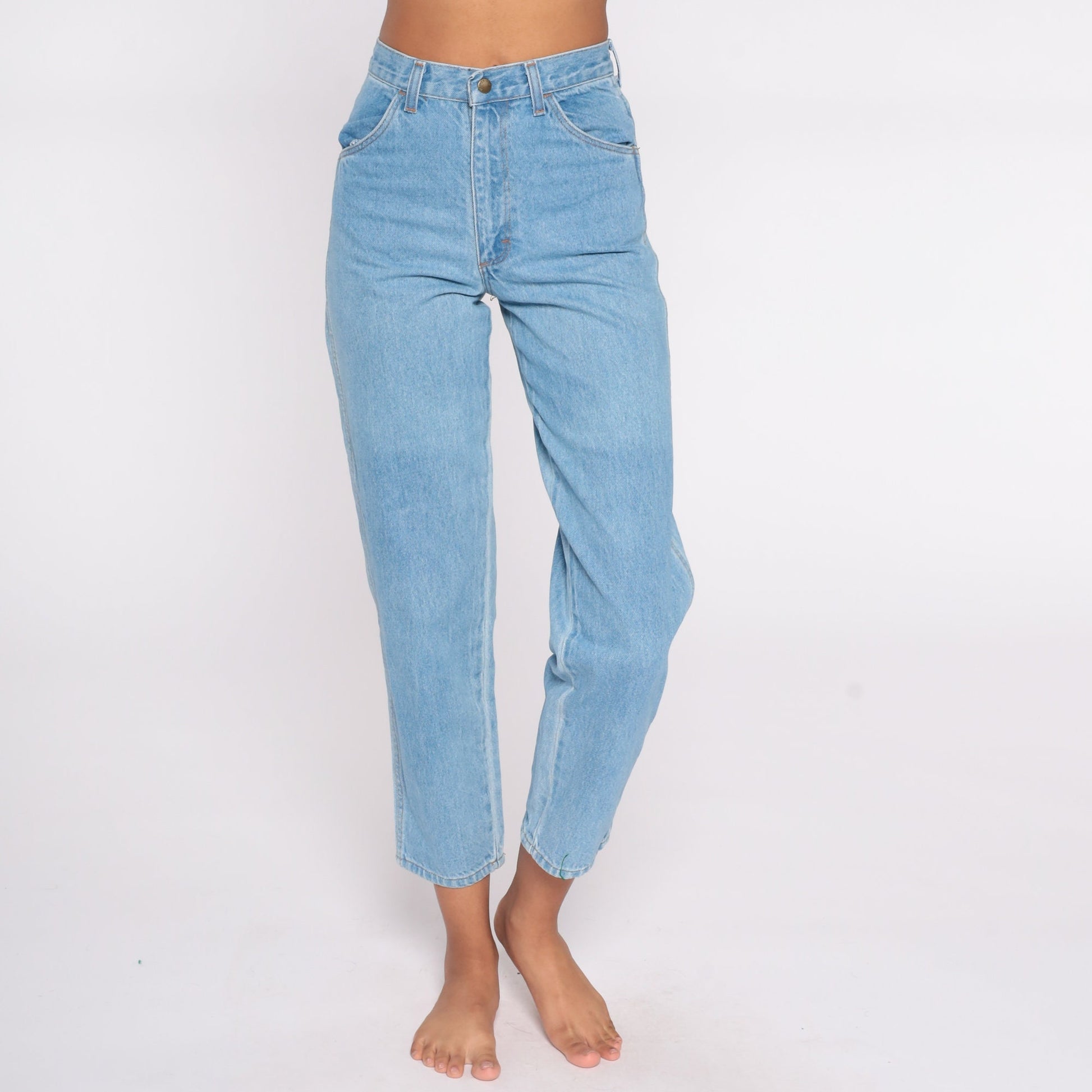 80s High Waist Mom Jeans Light Wash Denim Tapered Rustler Small