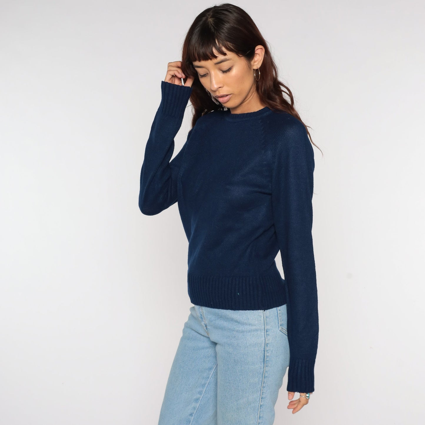 80s Navy Knit Raglan Sweater Slouchy Pullover Unisex Medium