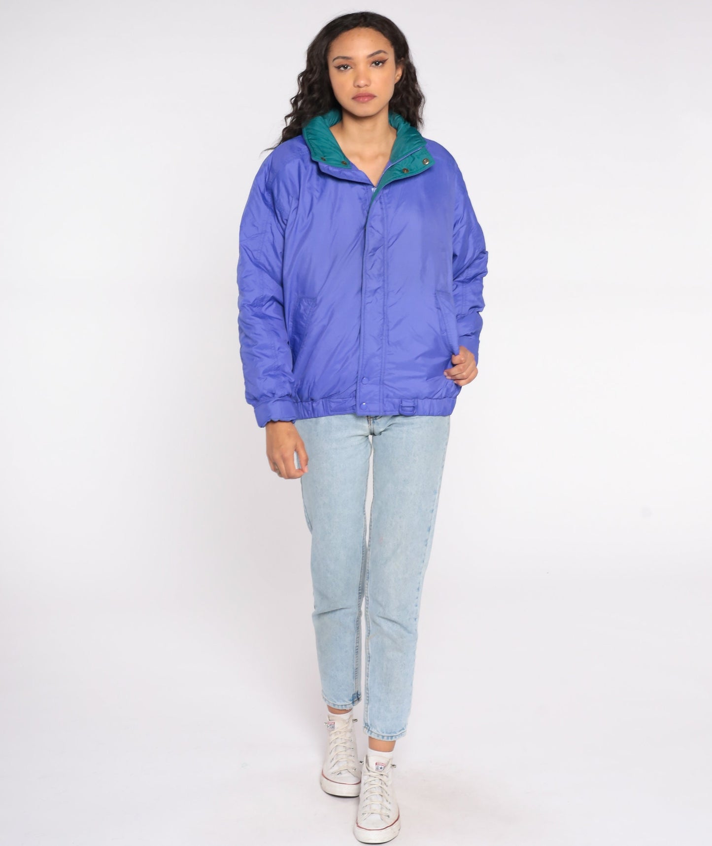 90s Eddie Bauer Purple Puffer Ski Jacket Green Trim Down Goose Large
