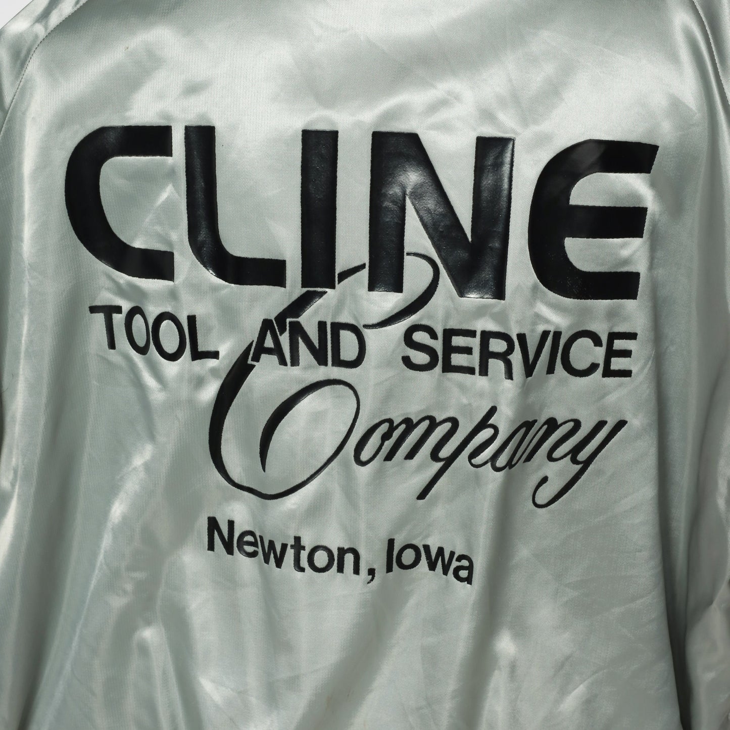 80s Cline Tool and Service Satin Bomber Jacket Silver Small