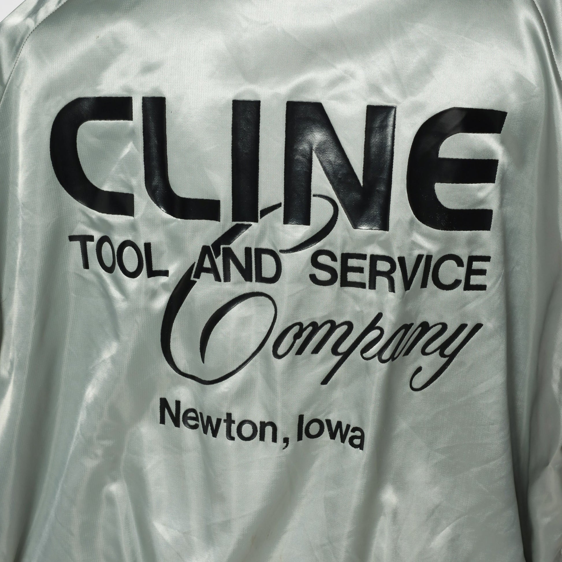 80s Cline Tool and Service Satin Bomber Jacket Silver Small