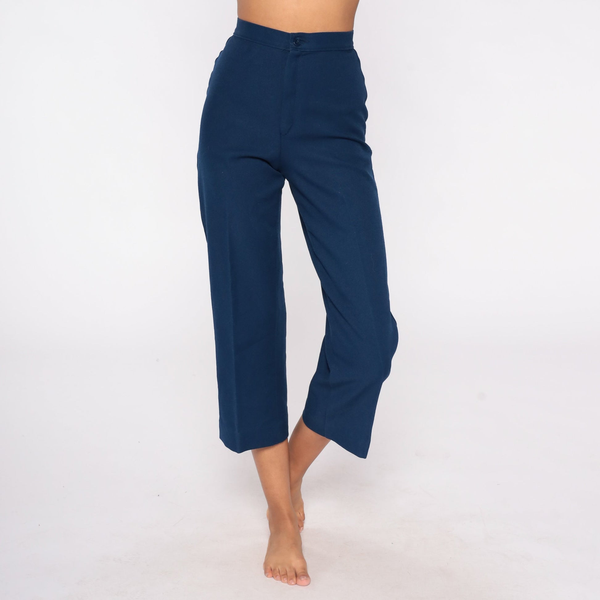 70s Navy Straight Leg High Rise Trousers Extra Small XS
