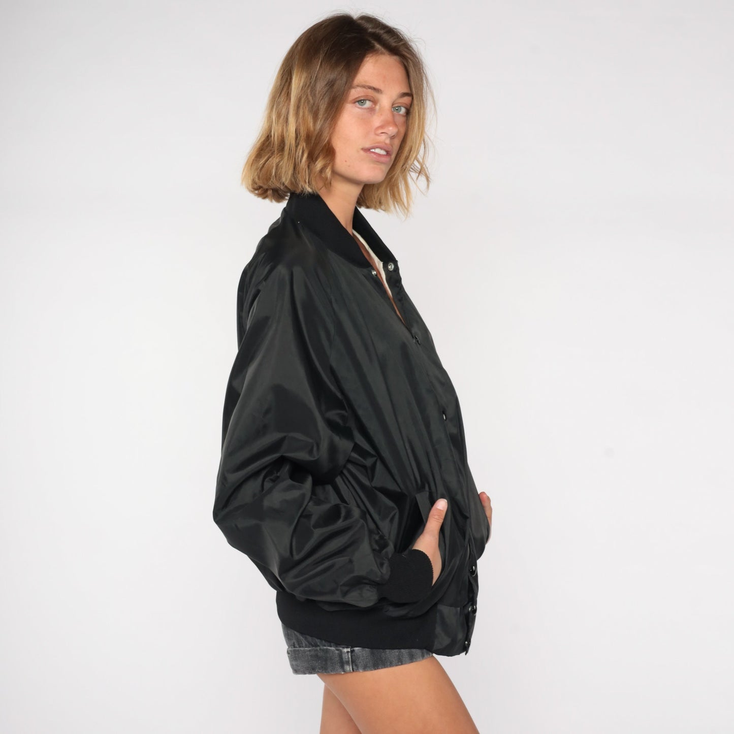80s Rio Hondo College Speech Team Bomber Jacket Black Nylon Extra Large XL