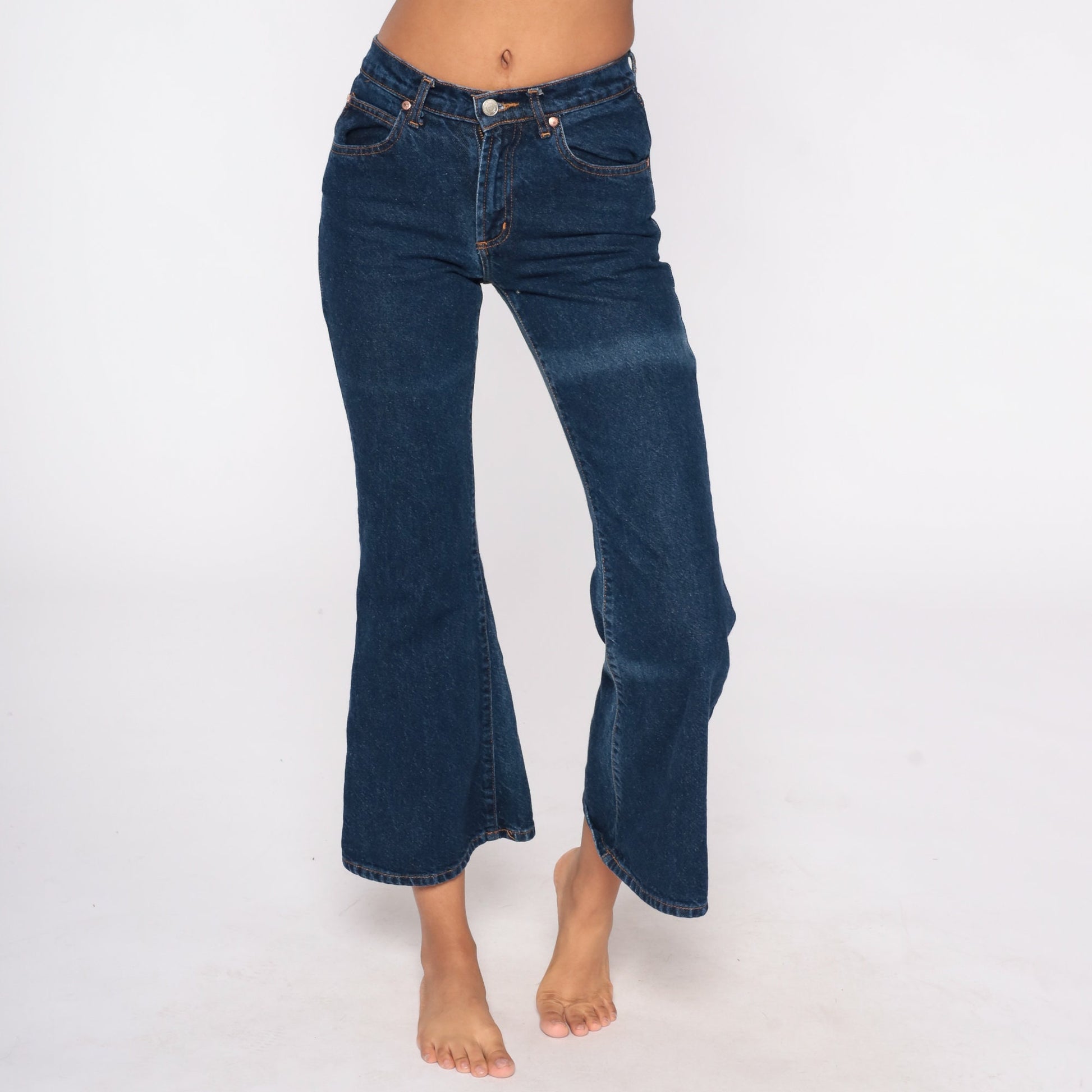 Y2K Paris Blues Flared Jeans Blue Denim Mid Rise Extra Small