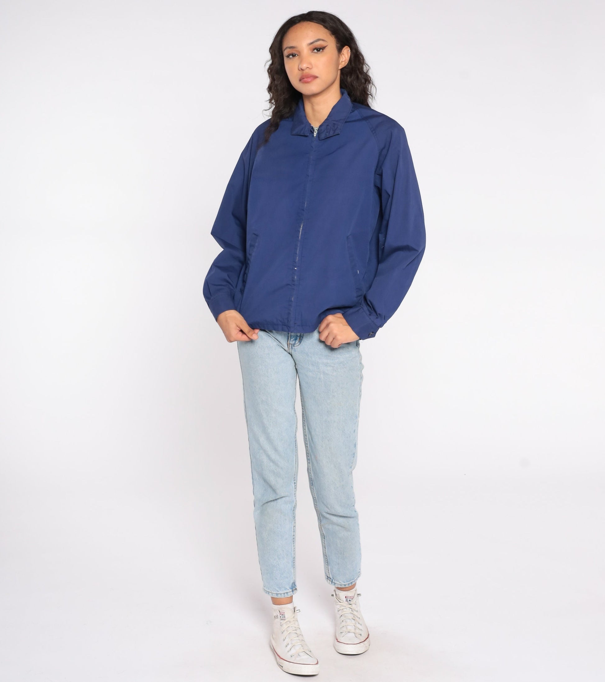 80s Pacific Trail Navy Windbreaker Jacket Zip Front Pockets Small