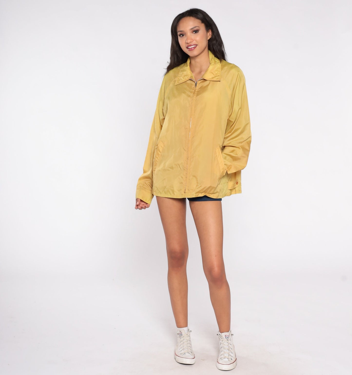 70s Yellow Nylon Windbreaker Jacket Zip Up Extra Large