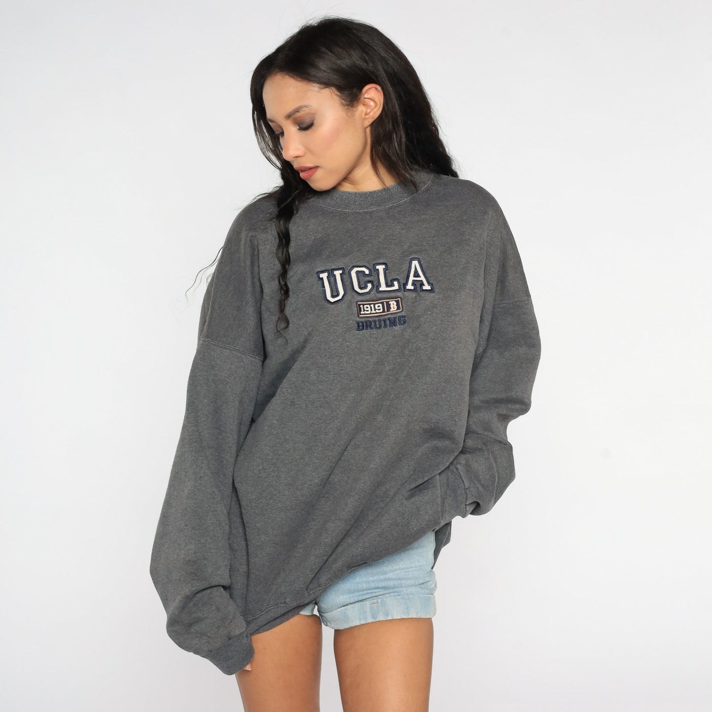 90s UCLA Bruins Football Graphic Sweatshirt Dark Grey Crewneck XXL