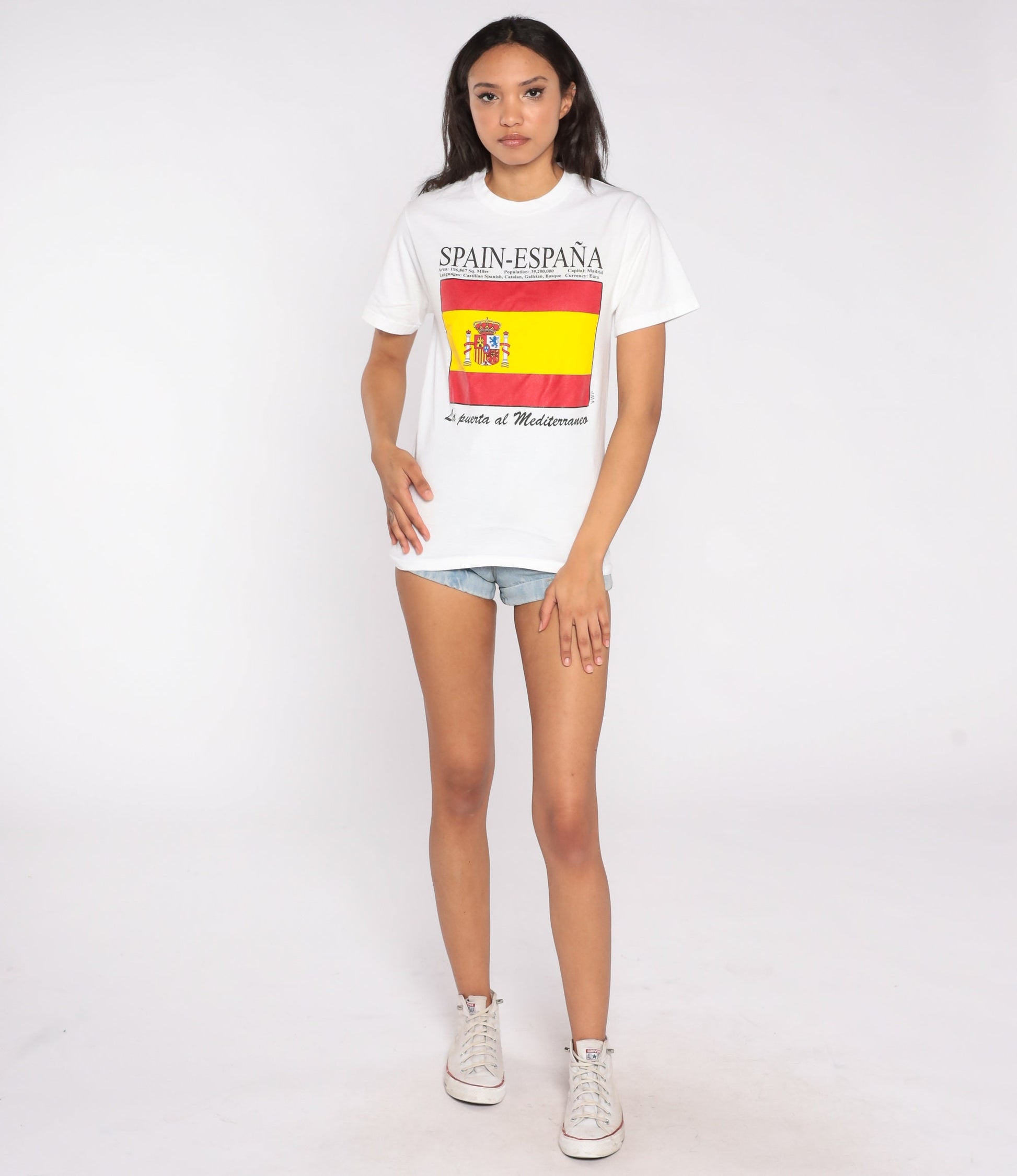 90s Spain España Spanish Flag Graphic T-Shirt Cotton Single Stitch Small