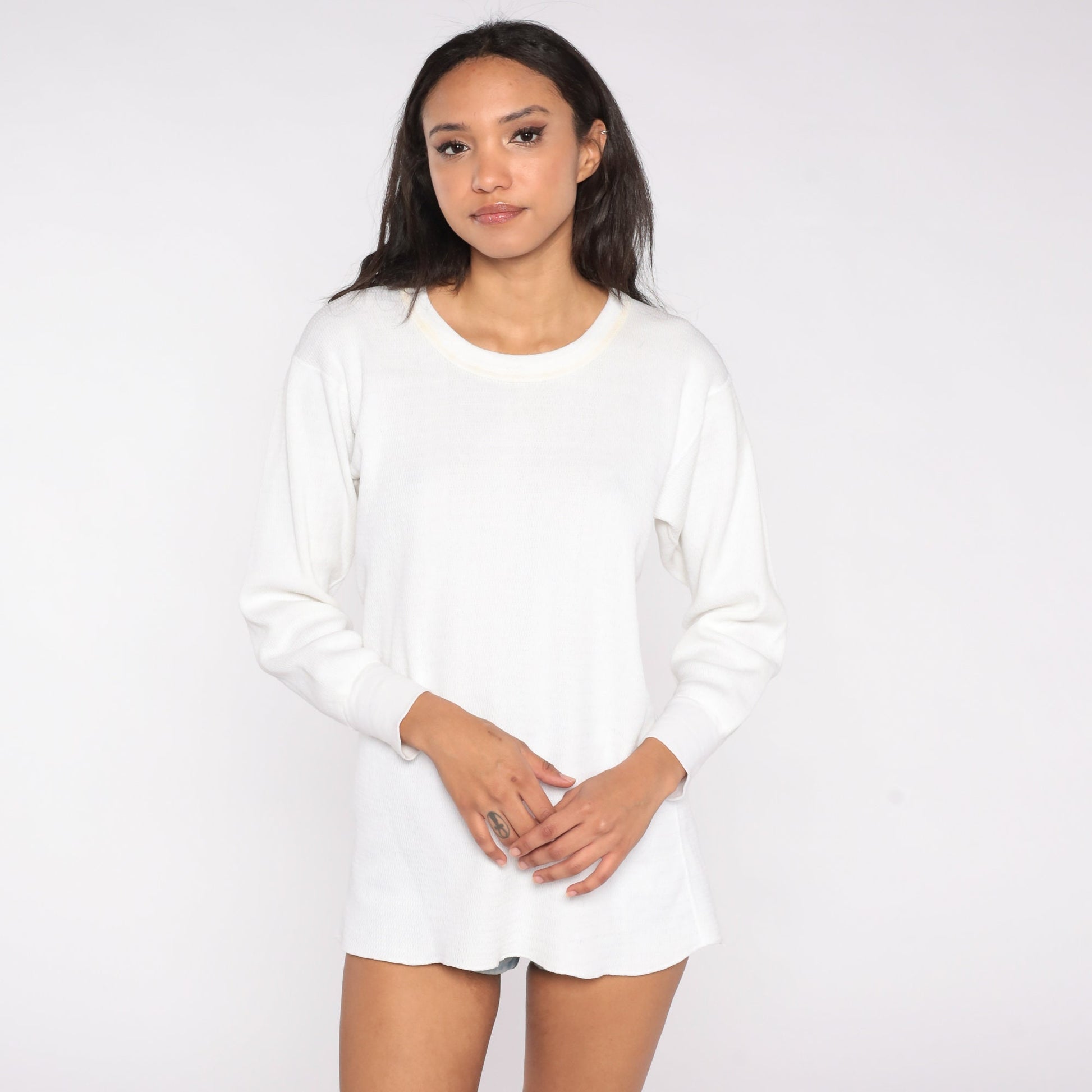 80s White Thermal Waffle Knit Long Sleeve Undershirt Extra Large