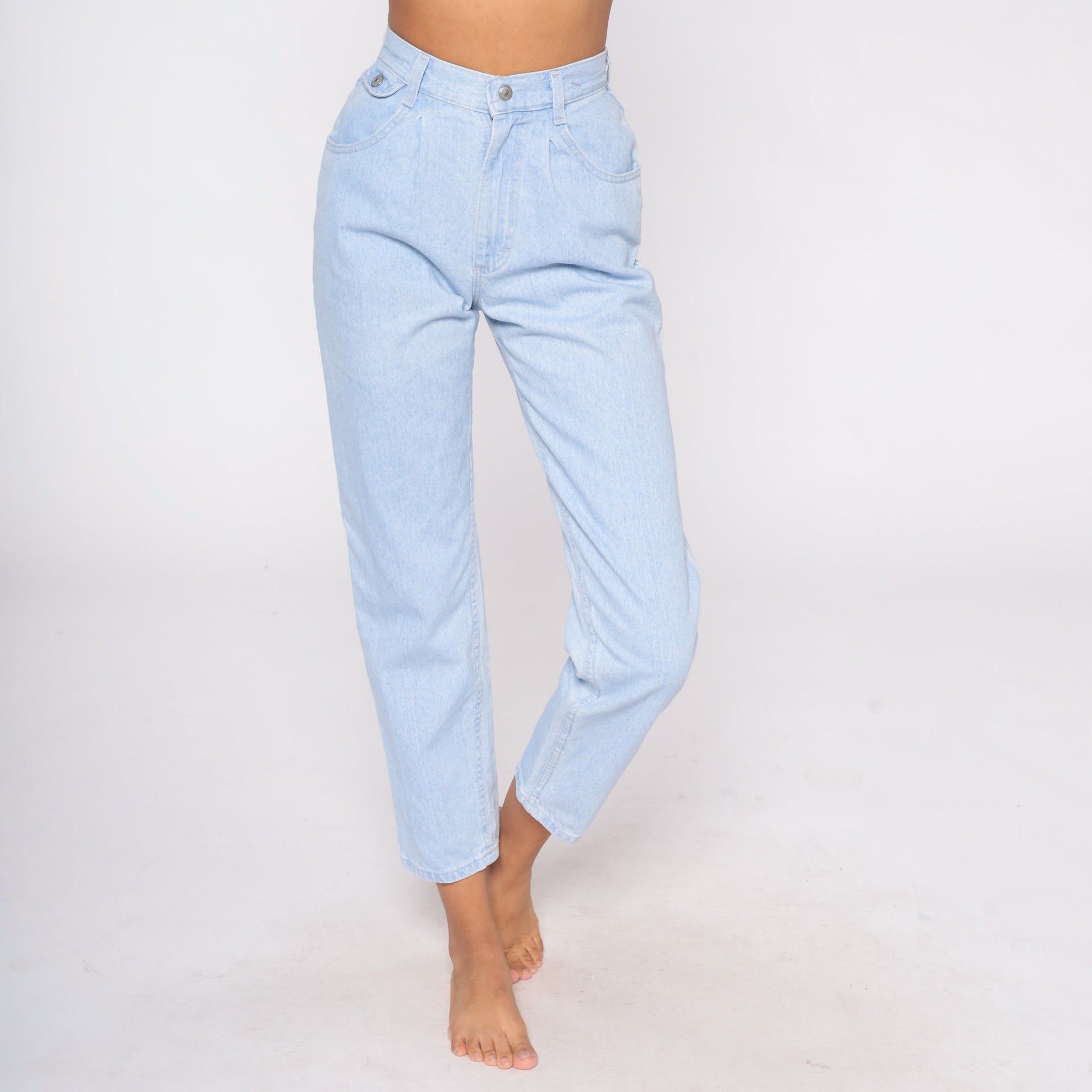 80s Lee Pleated High-Waist Tapered Jeans Light Wash Denim Extra Small XS