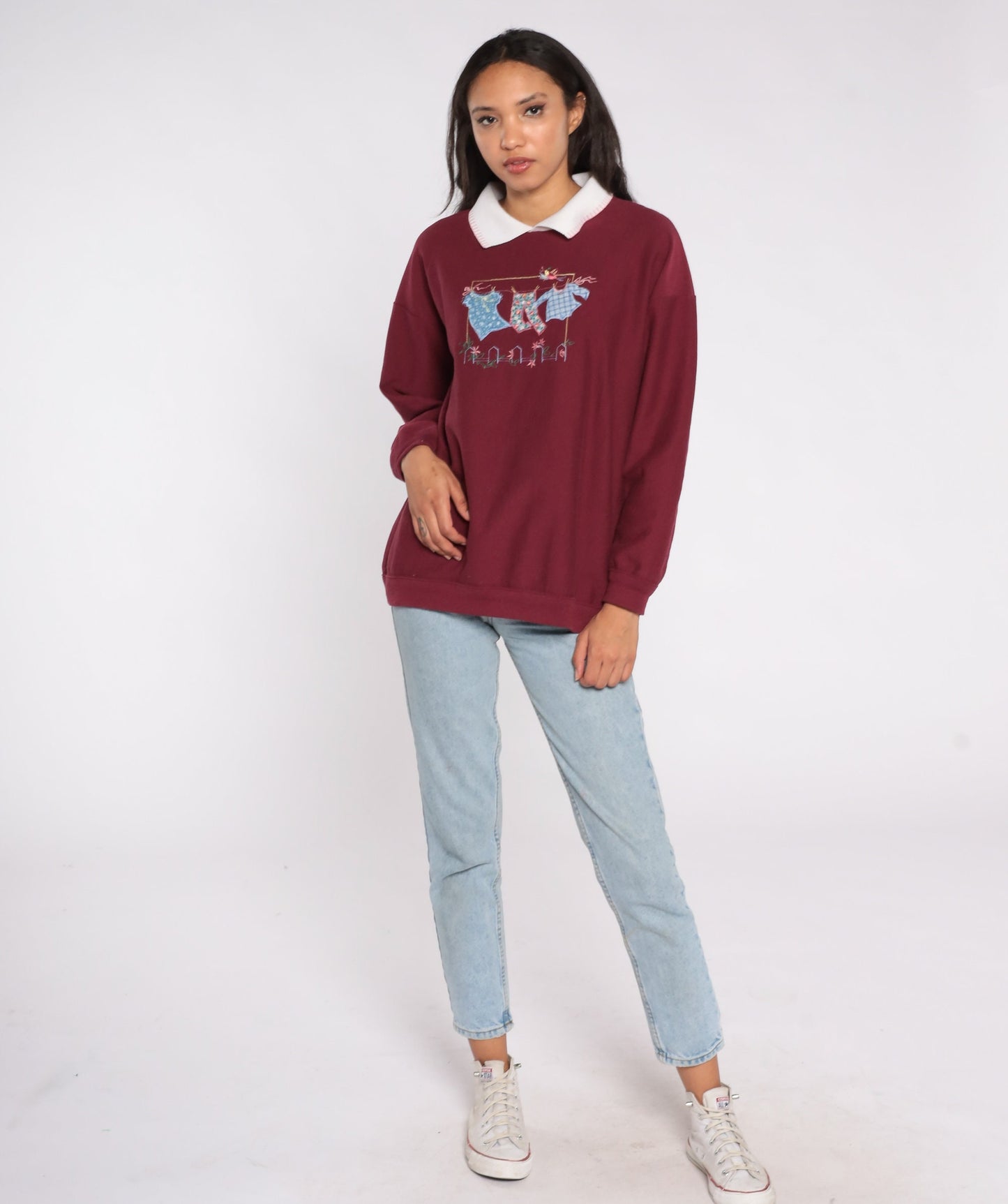 90s Laundry Graphic Collared Sweatshirt Burgundy Large L