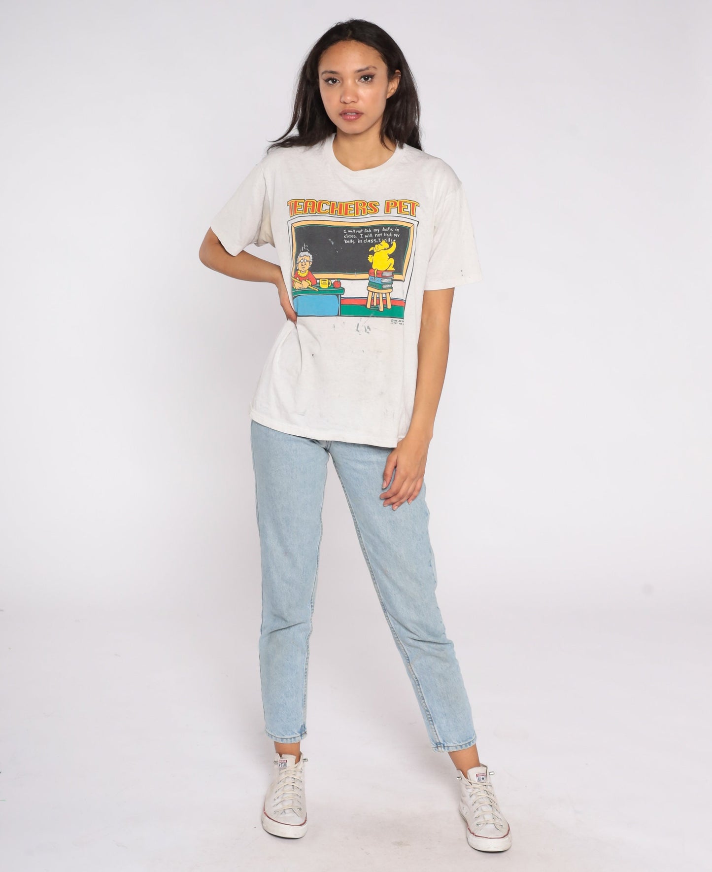 90s Teachers Pet Dog Joke Graphic T-Shirt Distressed Cotton Large L