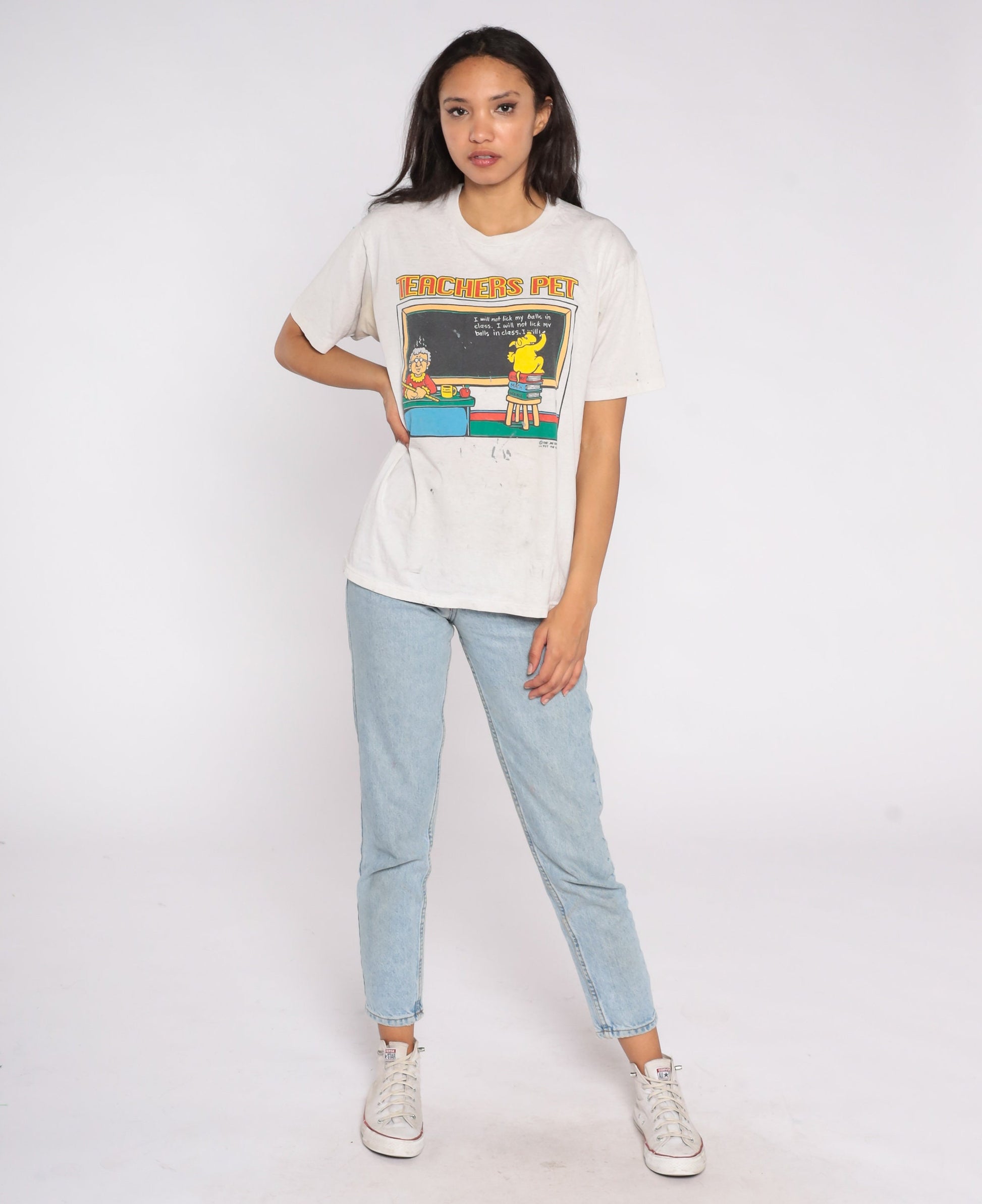 90s Teachers Pet Dog Joke Graphic T-Shirt Distressed Cotton Large L