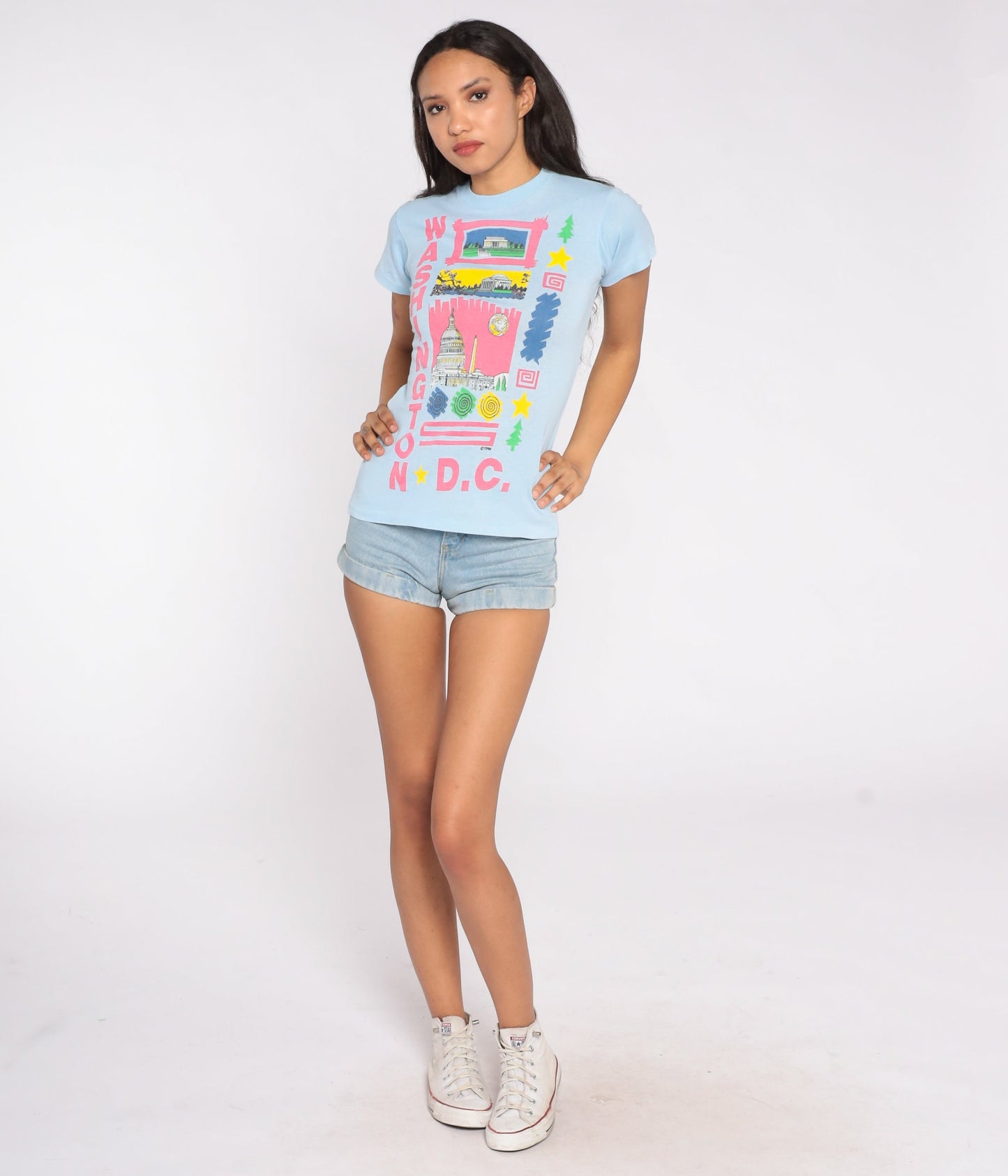 80s Washington DC White House Graphic T-Shirt Baby Blue Single Stitch Small