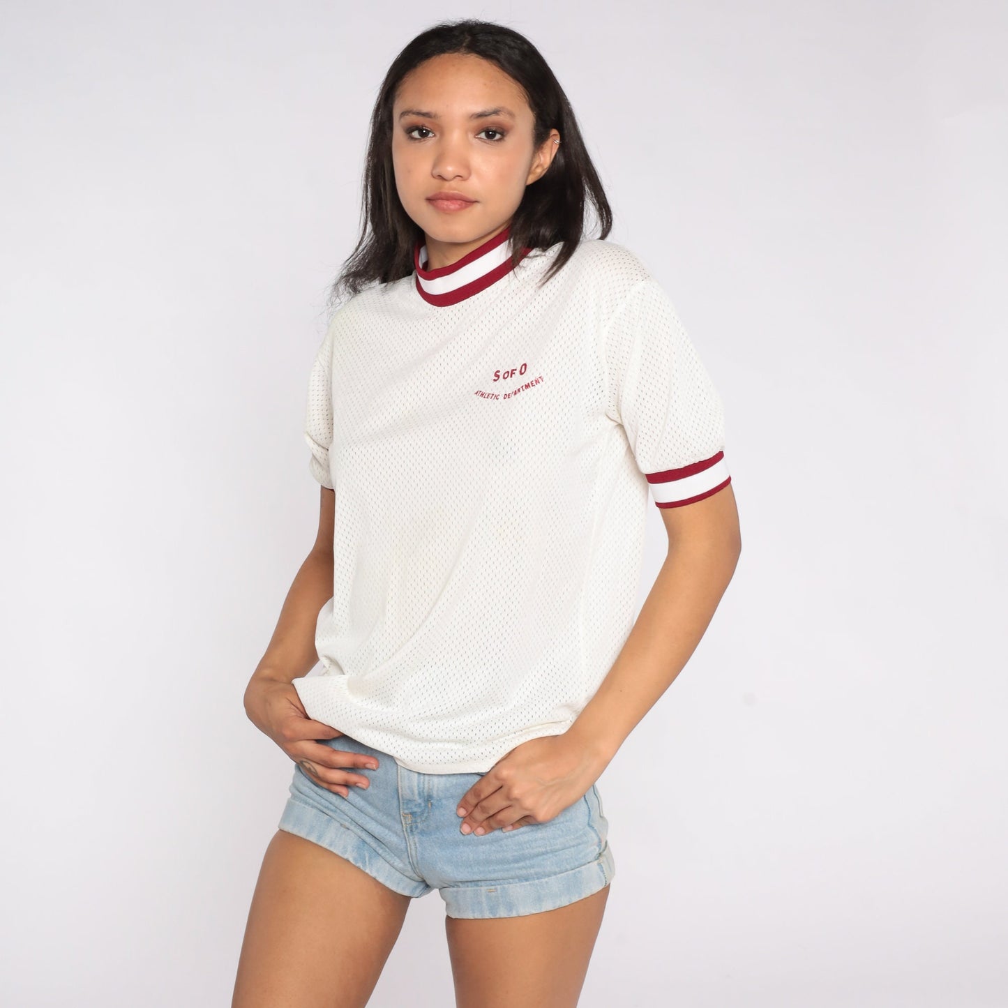 80s Champion School of the Ozarks Mesh Ringer T-Shirt White Medium