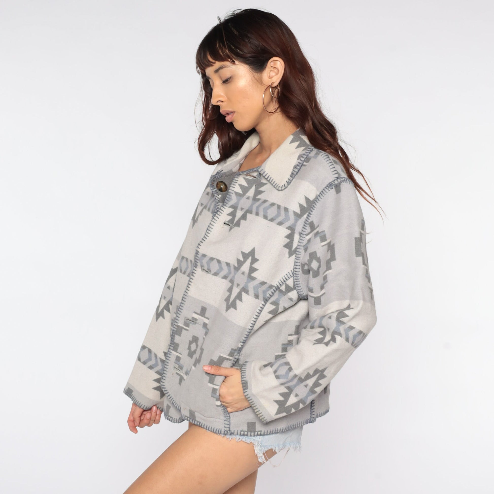 80s Woolrich Wool Southwestern Reversible Jacket Grey Large L