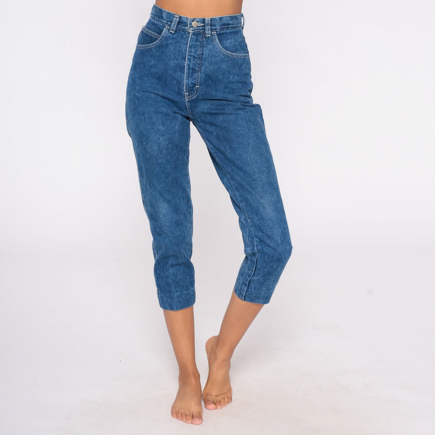 80s Bonjour High-Waist Cropped Ankle Jeans Blue Denim Extra Small XS
