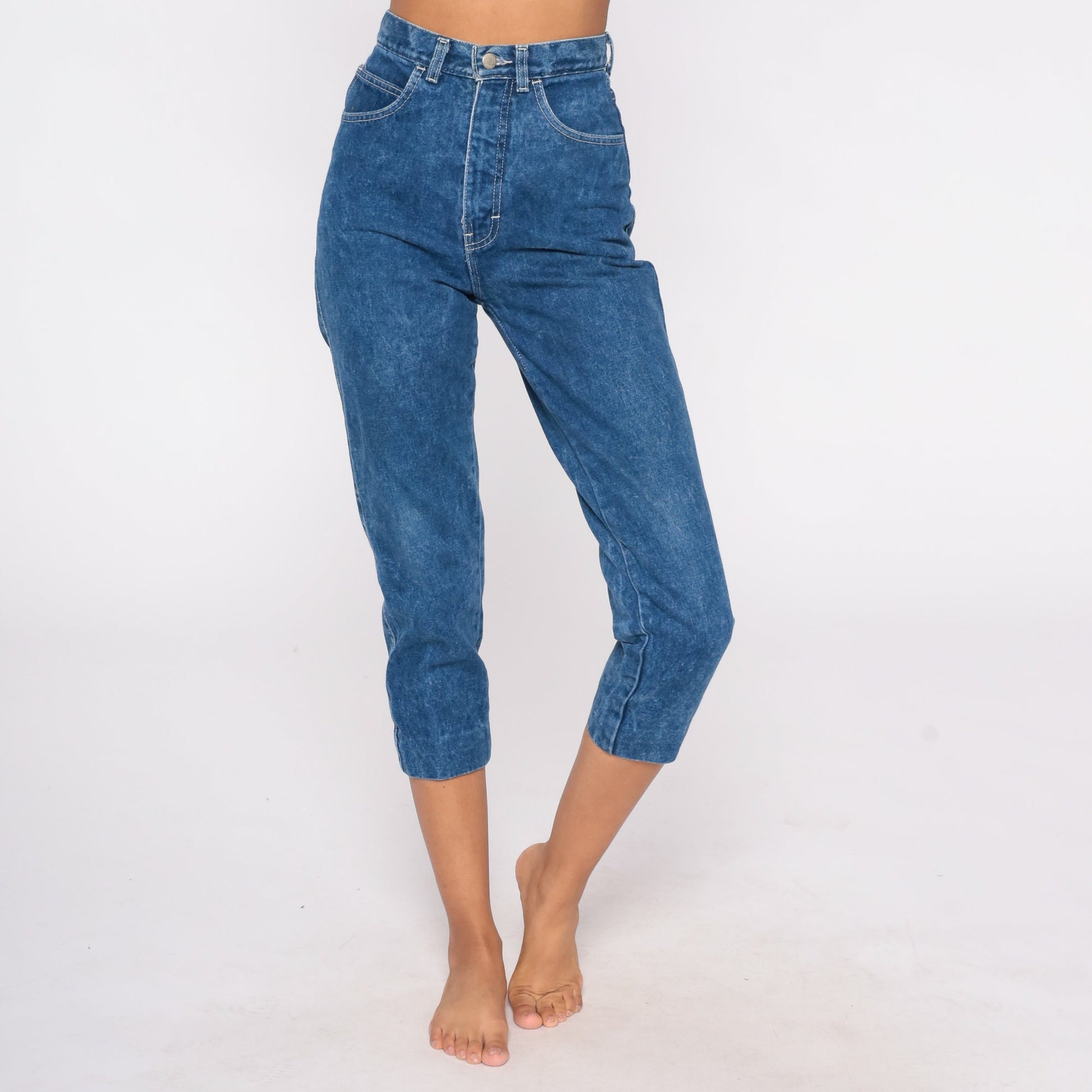 80s Bonjour High-Waist Cropped Ankle Jeans Blue Denim Extra Small XS