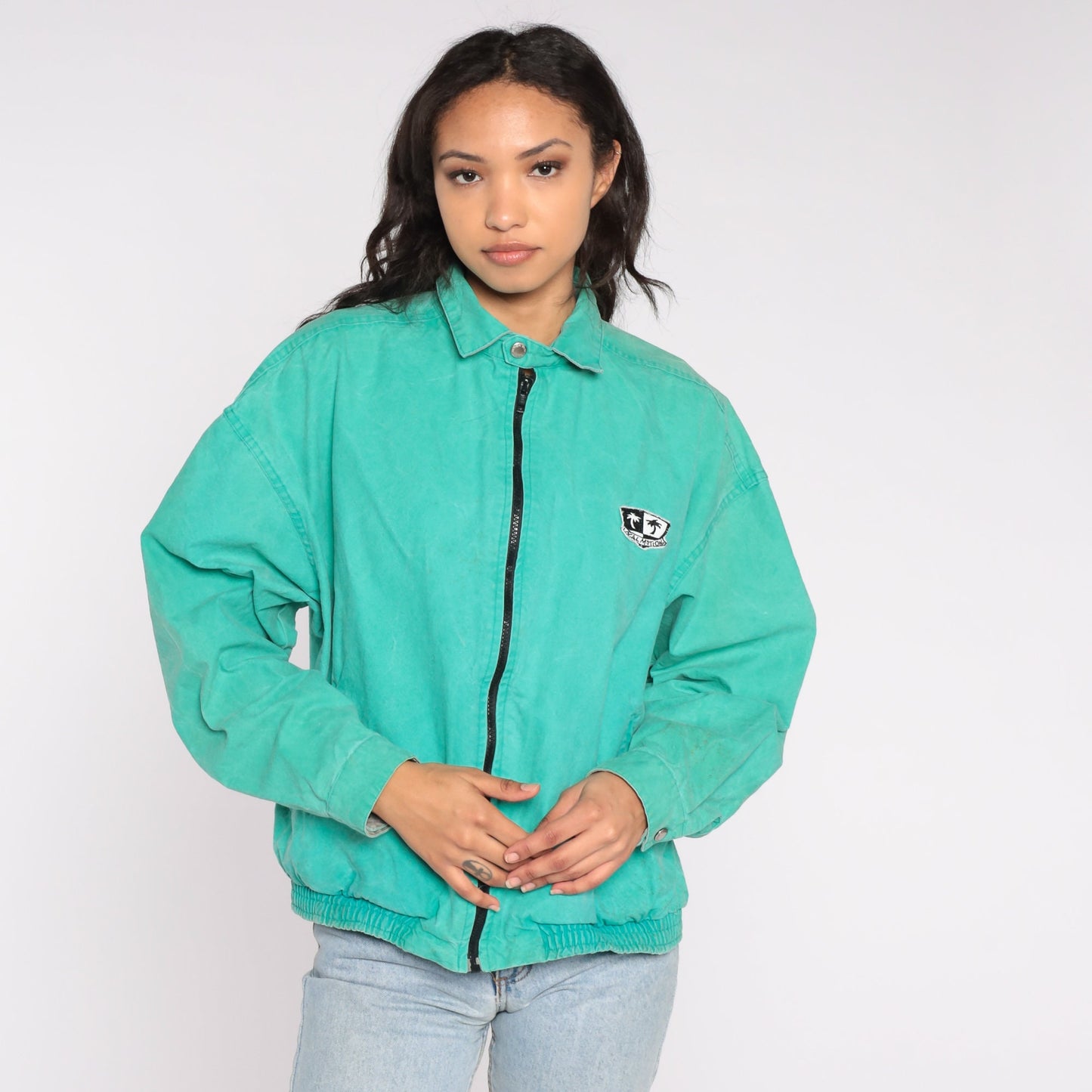 90s Local Motion Hawaii Windbreaker Jacket Green Cotton Zip-Up Medium