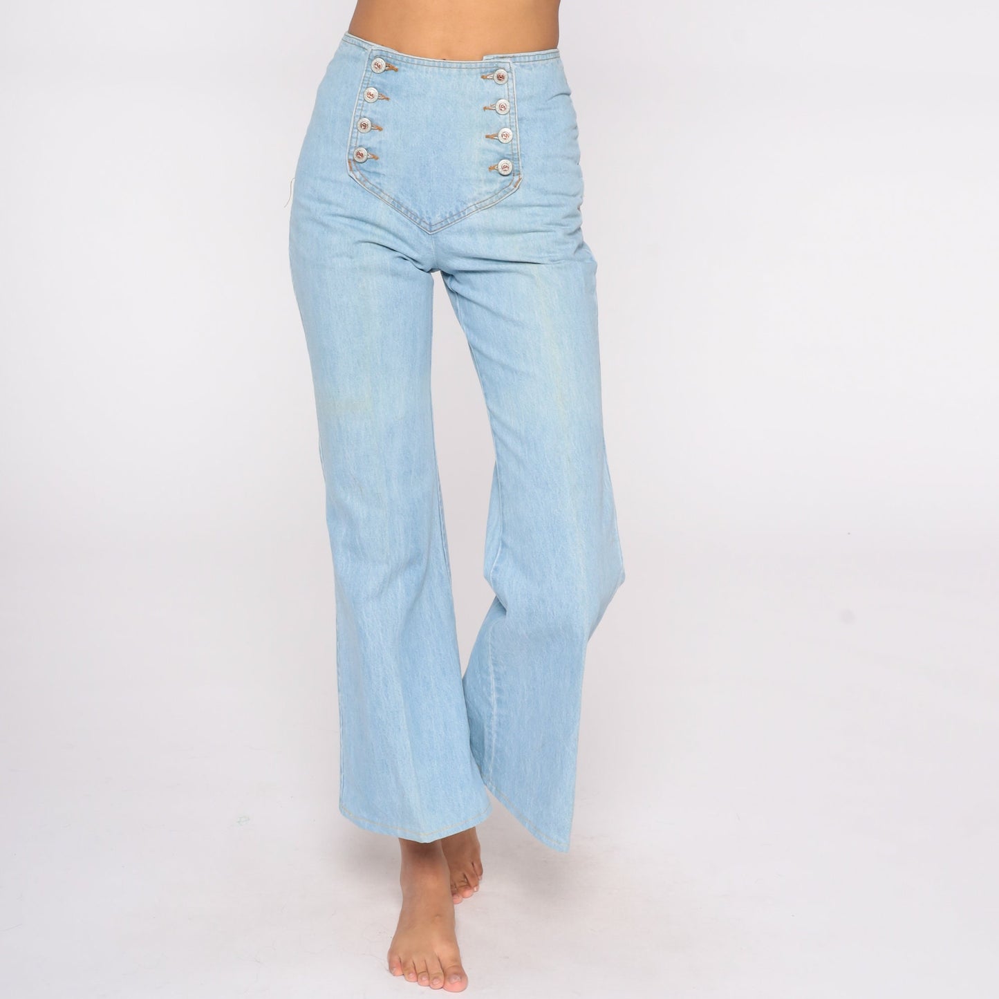 90s Light Wash Flare Jeans High Waisted Double Button Denim Small S