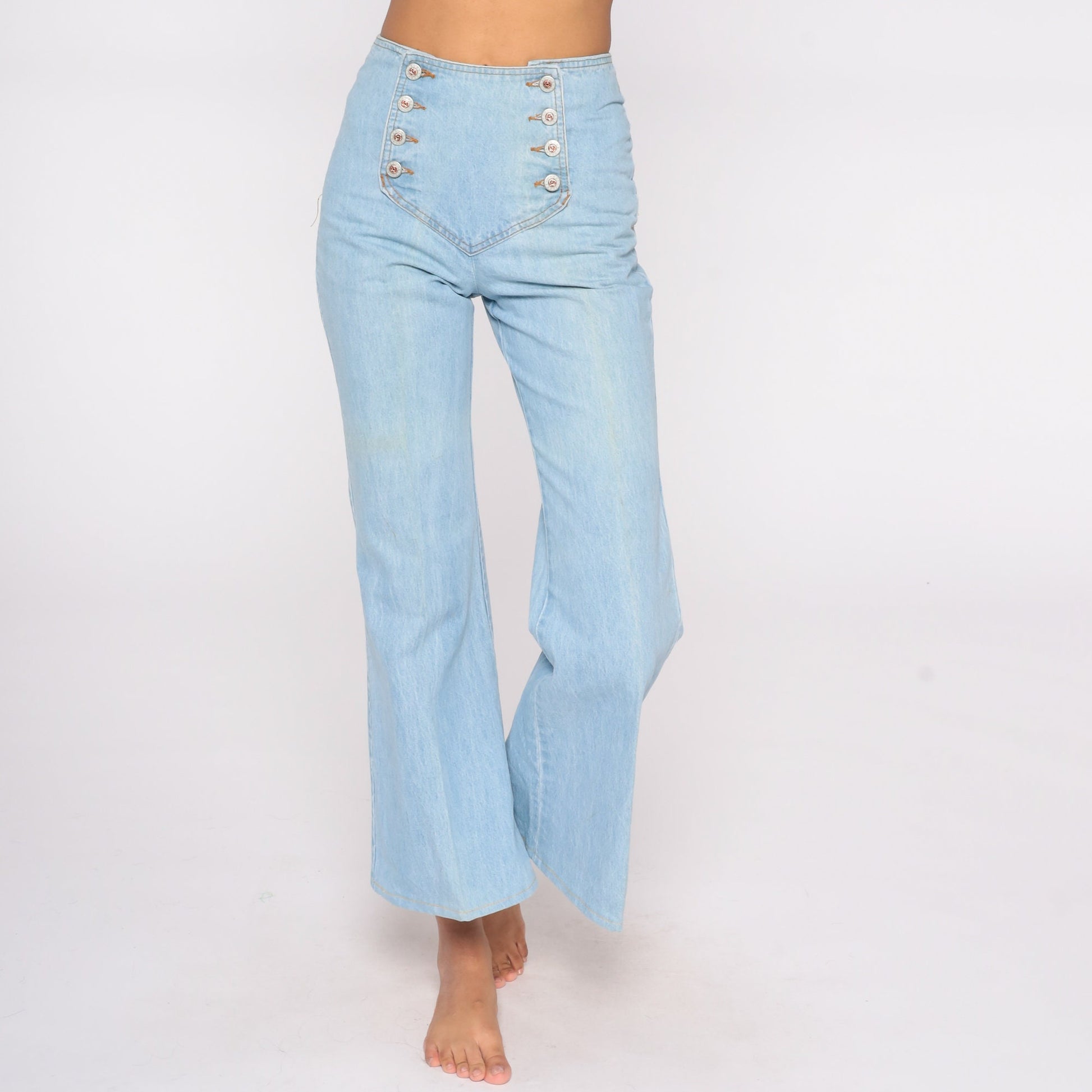90s Light Wash Flare Jeans High Waisted Double Button Denim Small S
