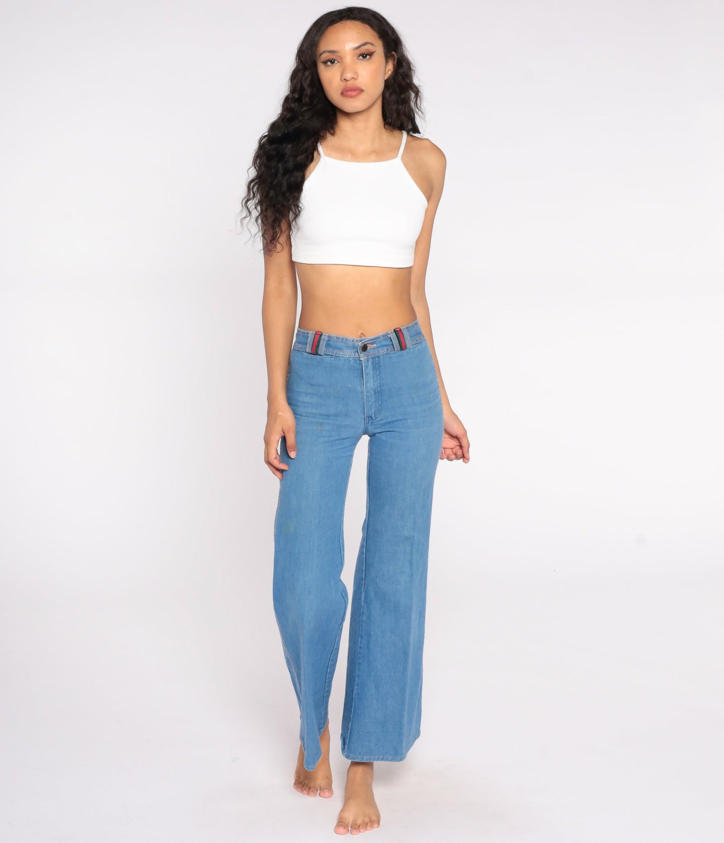 70s Lavion High Waisted Bell Bottom Jeans Blue Stripe Extra Small XS
