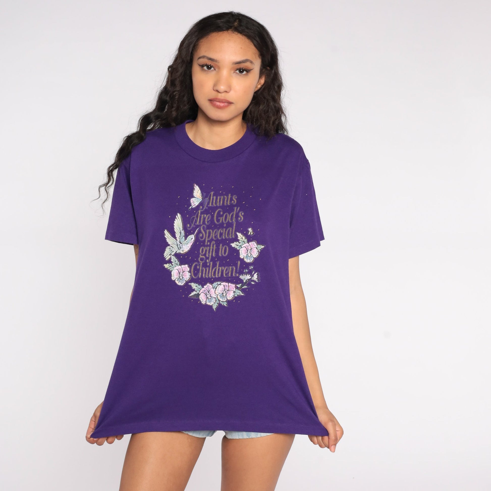 90s Aunt Graphic T-Shirt Purple Christian Novelty Tee Large