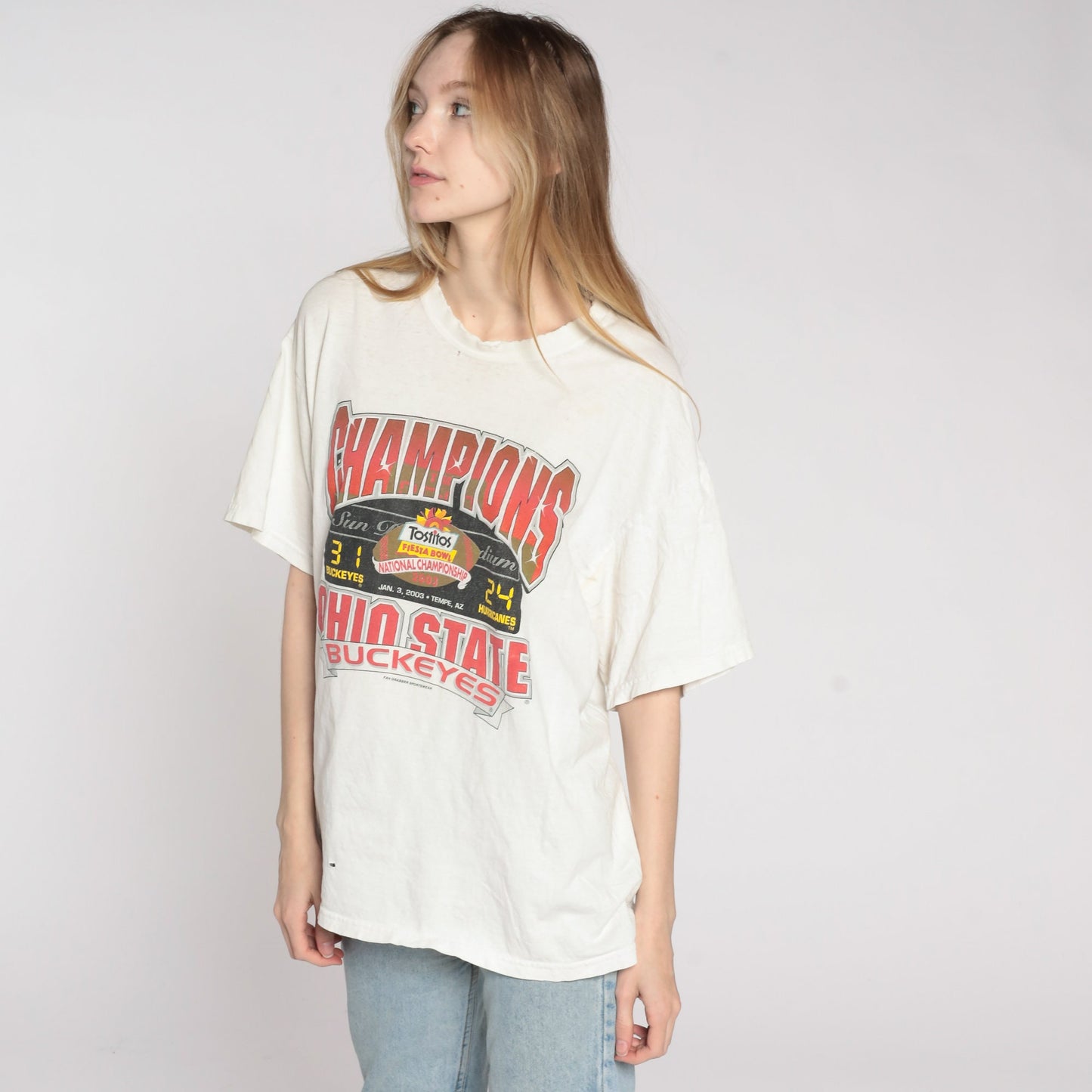 2003 Ohio State Buckeyes Fiesta Bowl Champions T Shirt Distressed Graphic Large