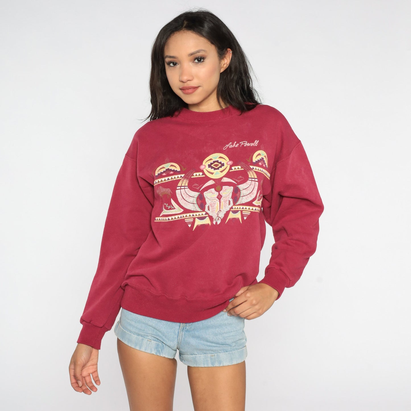 90s Lake Powell Arizona Utah Sweatshirt Red Buffalo Skull Graphic Large