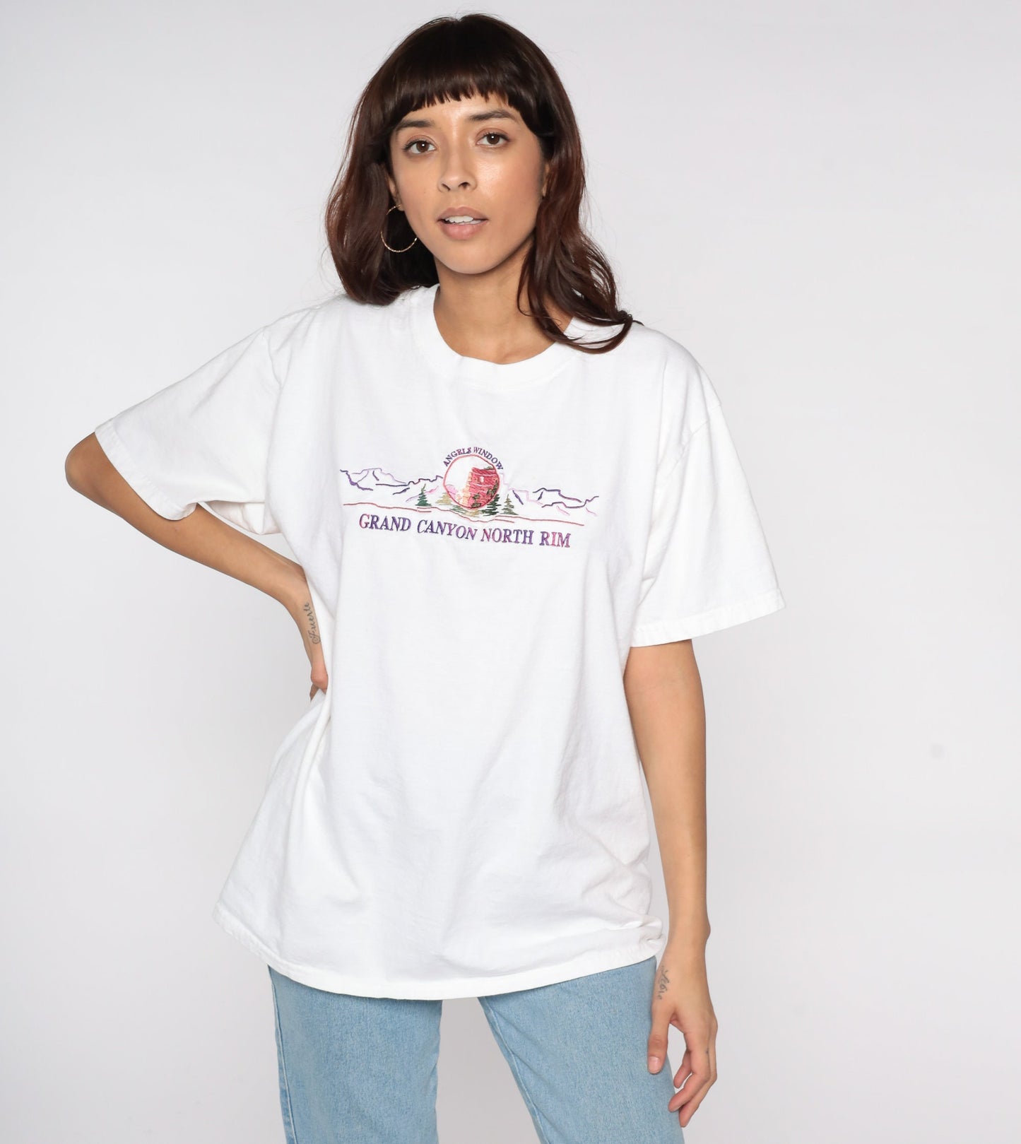 90s Grand Canyon North Rim Angels Window Embroidered T-Shirt White Large