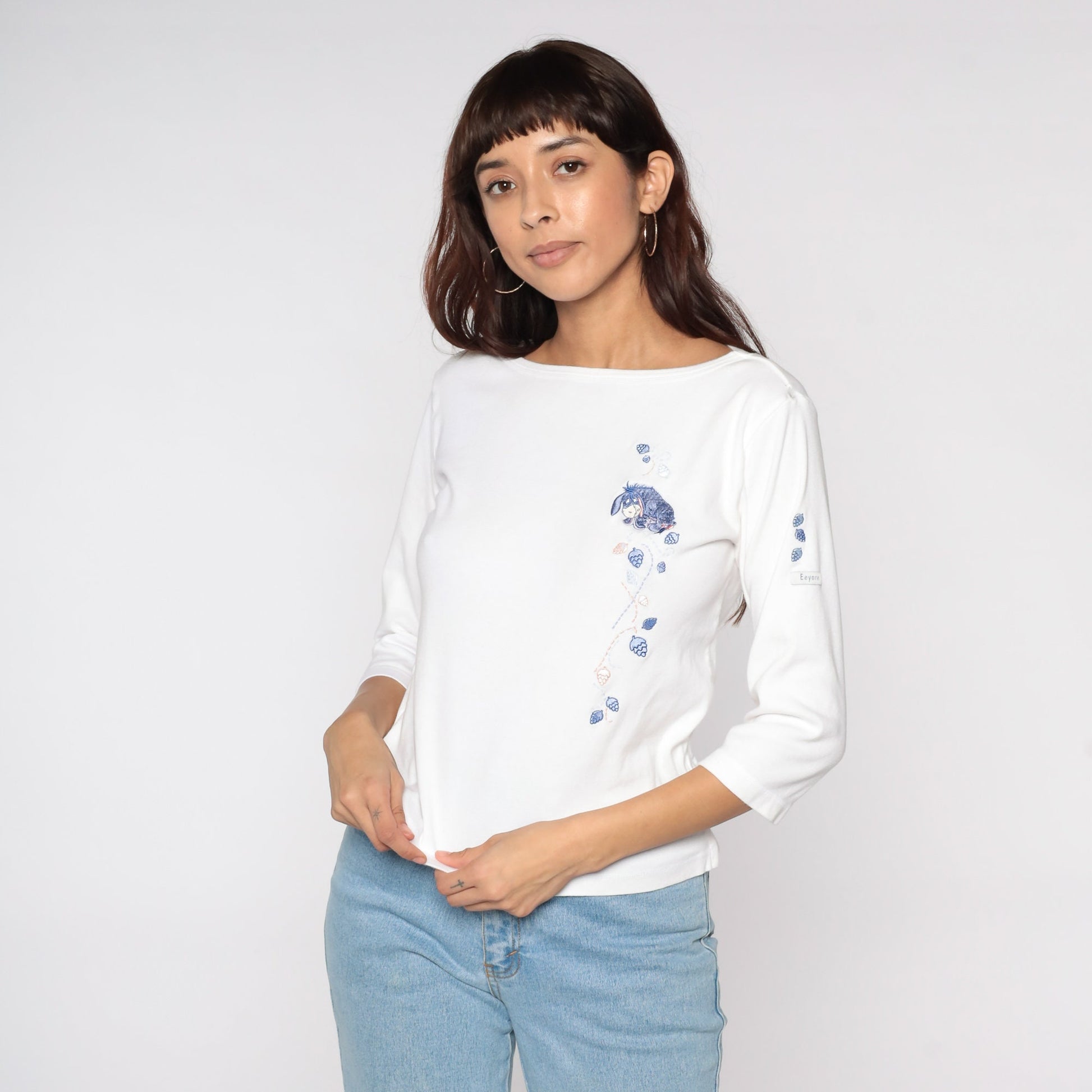 90s Disney Eeyore Winnie The Pooh Embroidered Cotton Tee White Large L