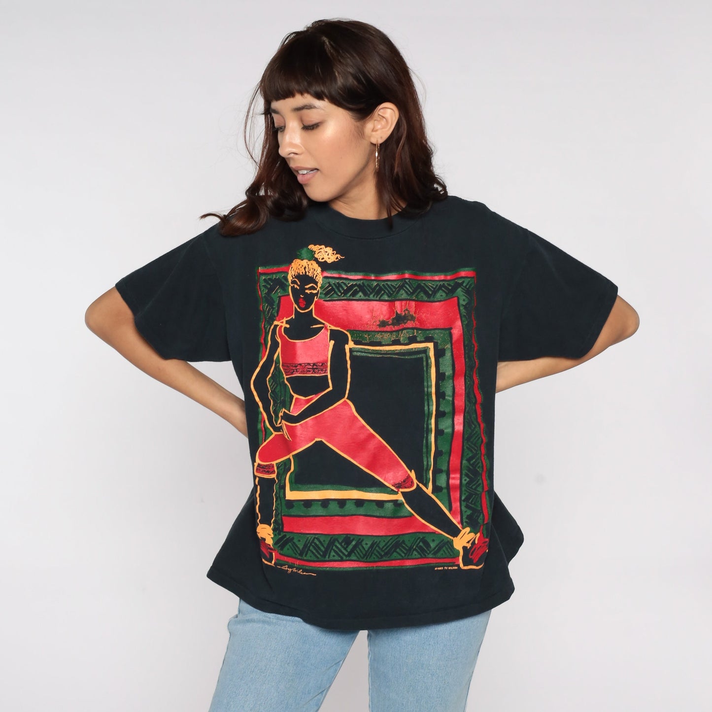 90s Ty Wilson Female Athlete Graphic T-Shirt Black Cotton Extra Large XL