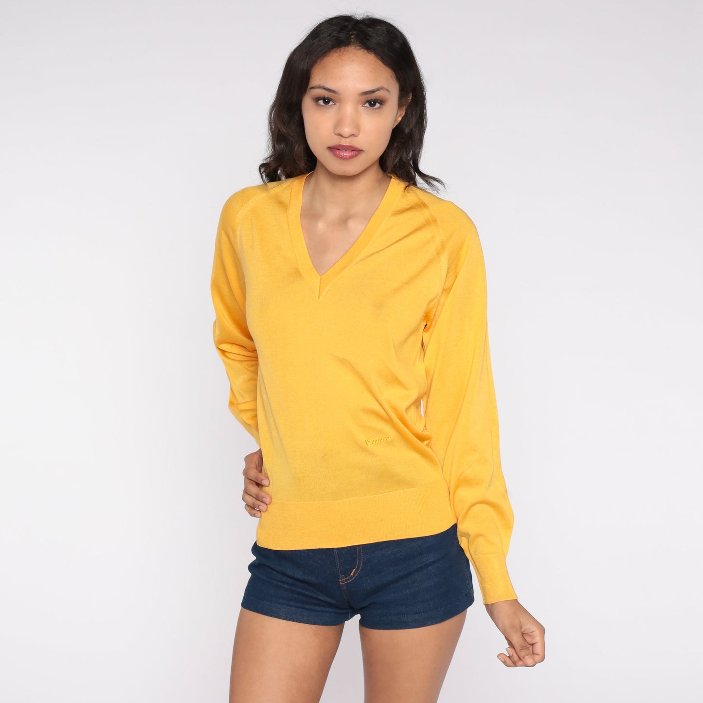80s Paganica Yellow Raglan Sweater Pullover Small S