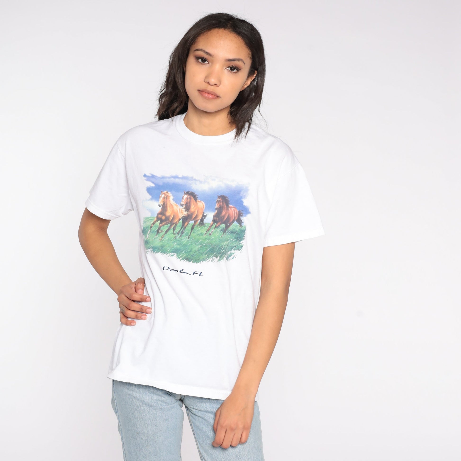 90s Ocala Florida Wild Horse Graphic T-Shirt Cotton Tee Medium M