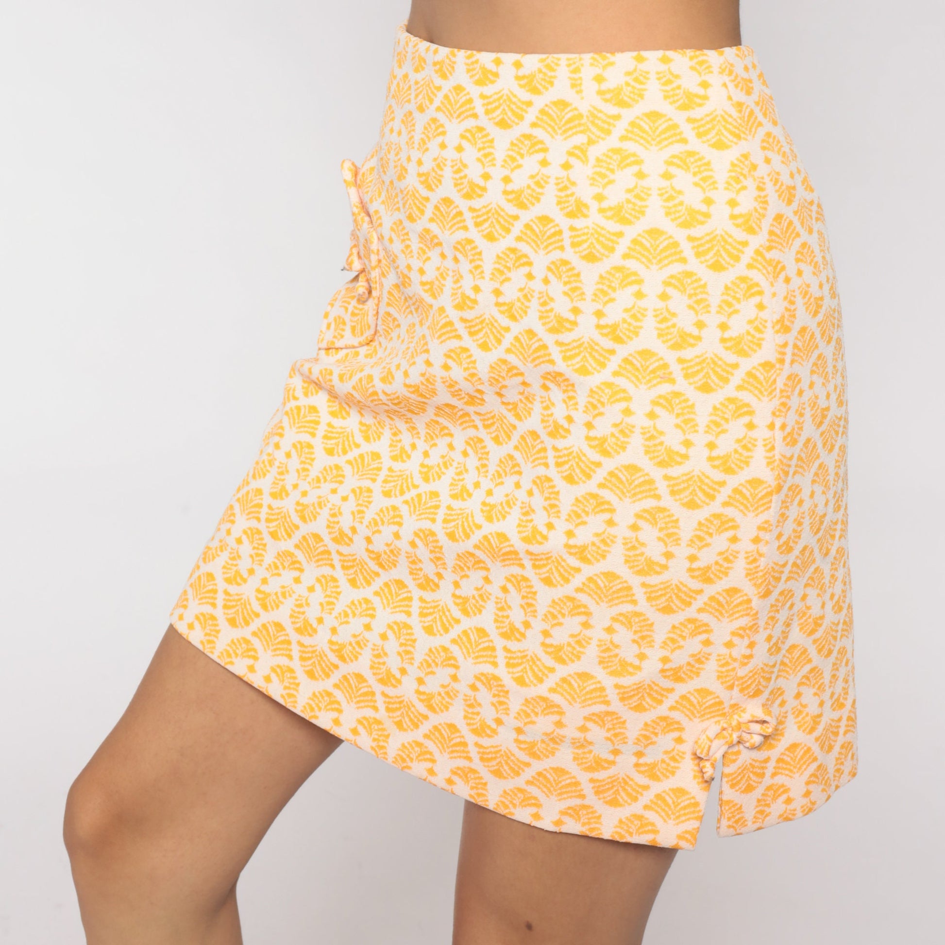1970s Orange Geometric Mini Skirt High Waisted Small S