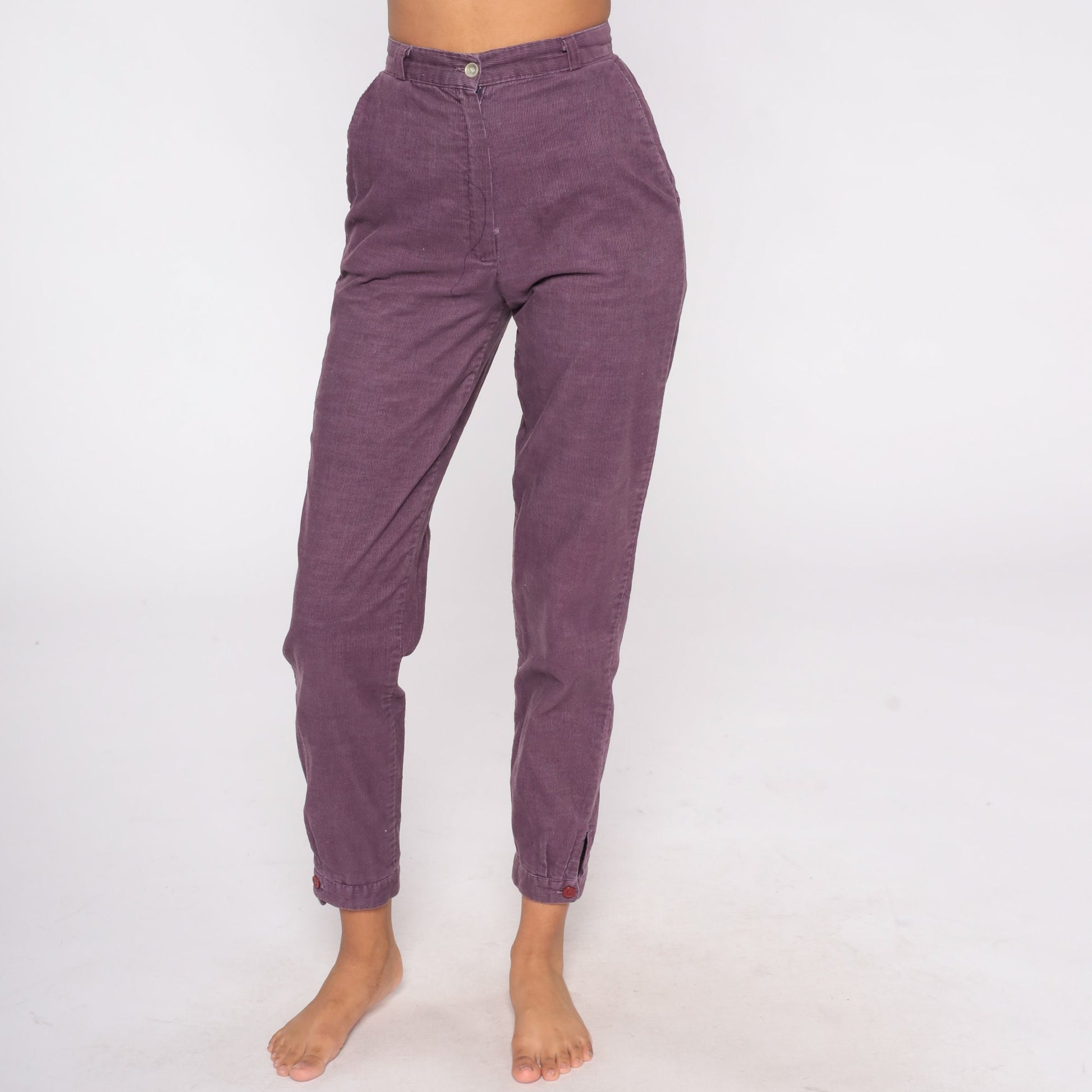 80s Purple Corduroy High-Waist Tapered Pants Extra Small