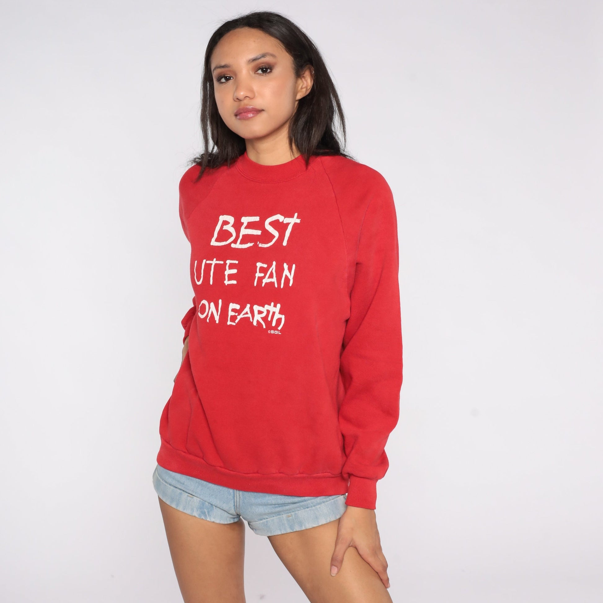 80s Utah Utes Sweatshirt Red Graphic Crewneck College Football Large L