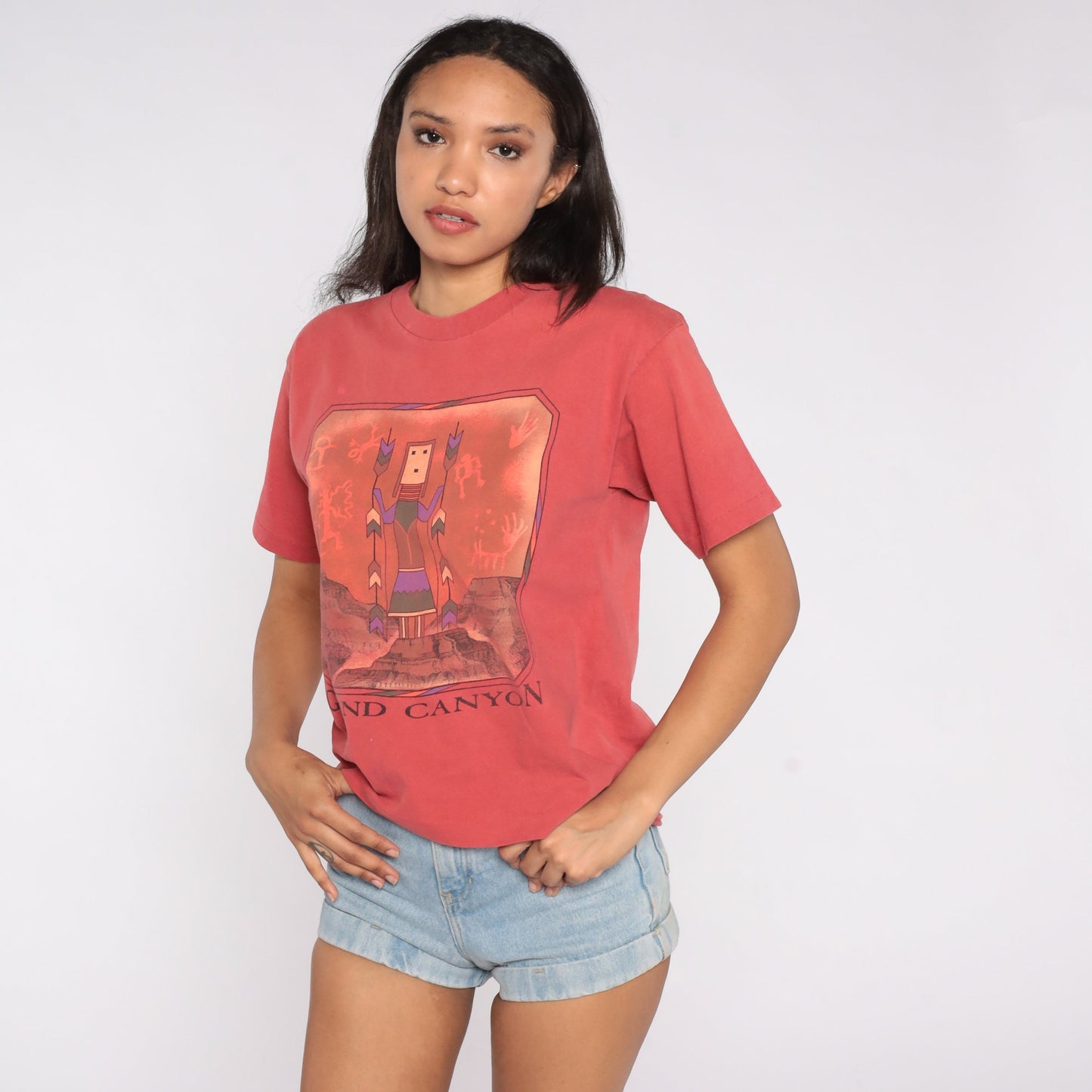 90s Grand Canyon Hopi Petroglyph Graphic T-Shirt Cotton Red Small