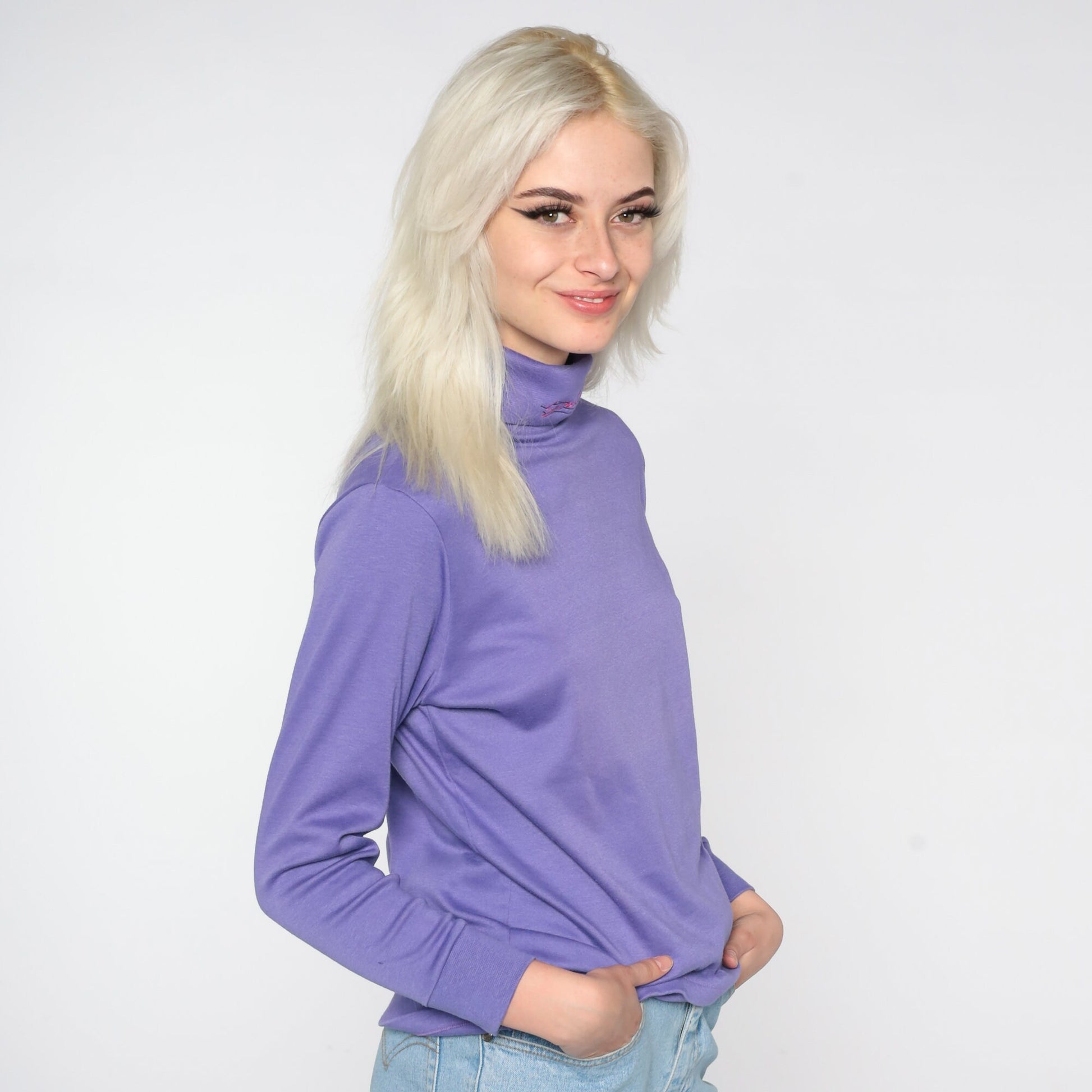 90s Snow Valley Turtleneck Purple Ski Resort Embroidered Long Sleeve Medium M
