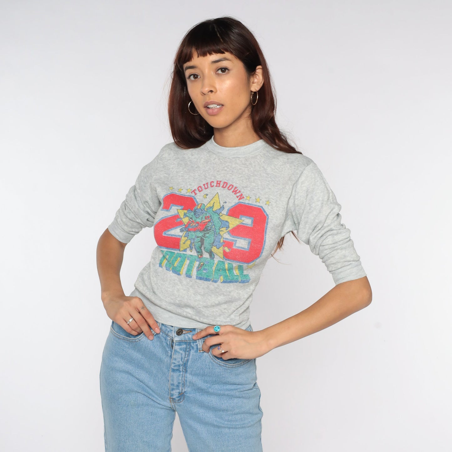 80s Football Touchdown #29 Sweatshirt Grey Graphic Pullover XXS